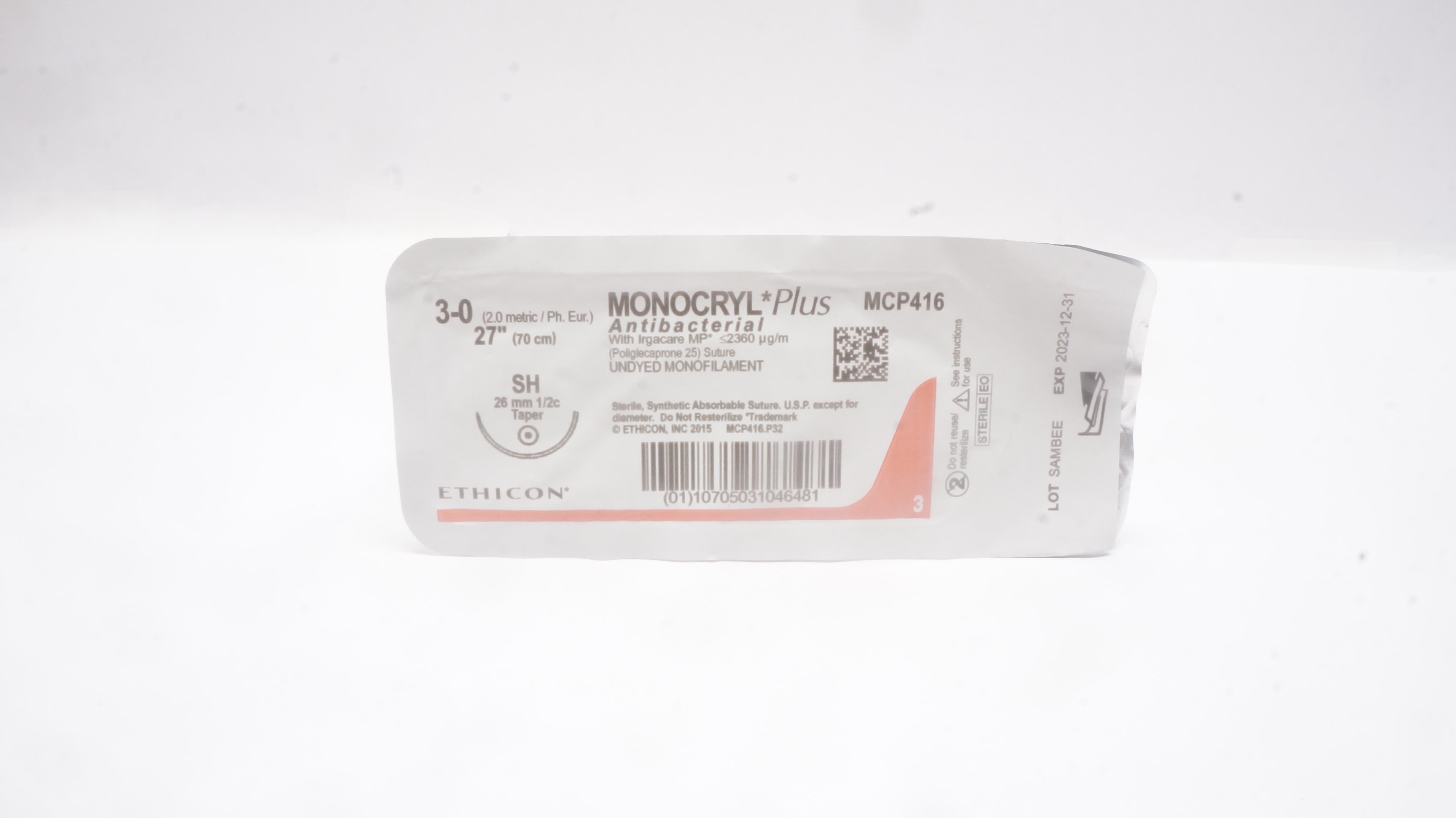 Ethicon MCP416 3-0 MONOCRYL Plus, SH, 26mm 1/2c Taper, 27inch