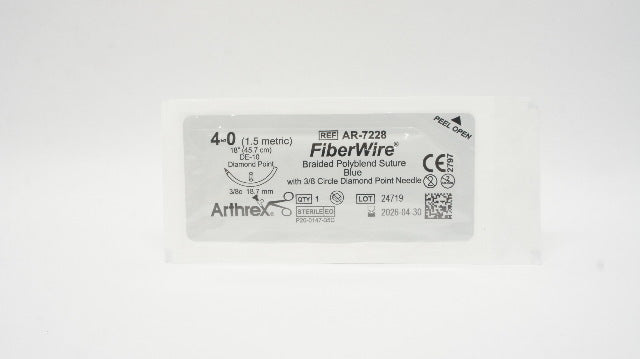 Arthrex AR-7228 4-0 Fiber Wire Stre, DE-10 Diamond Point 3/8c 18.7mm,18inch