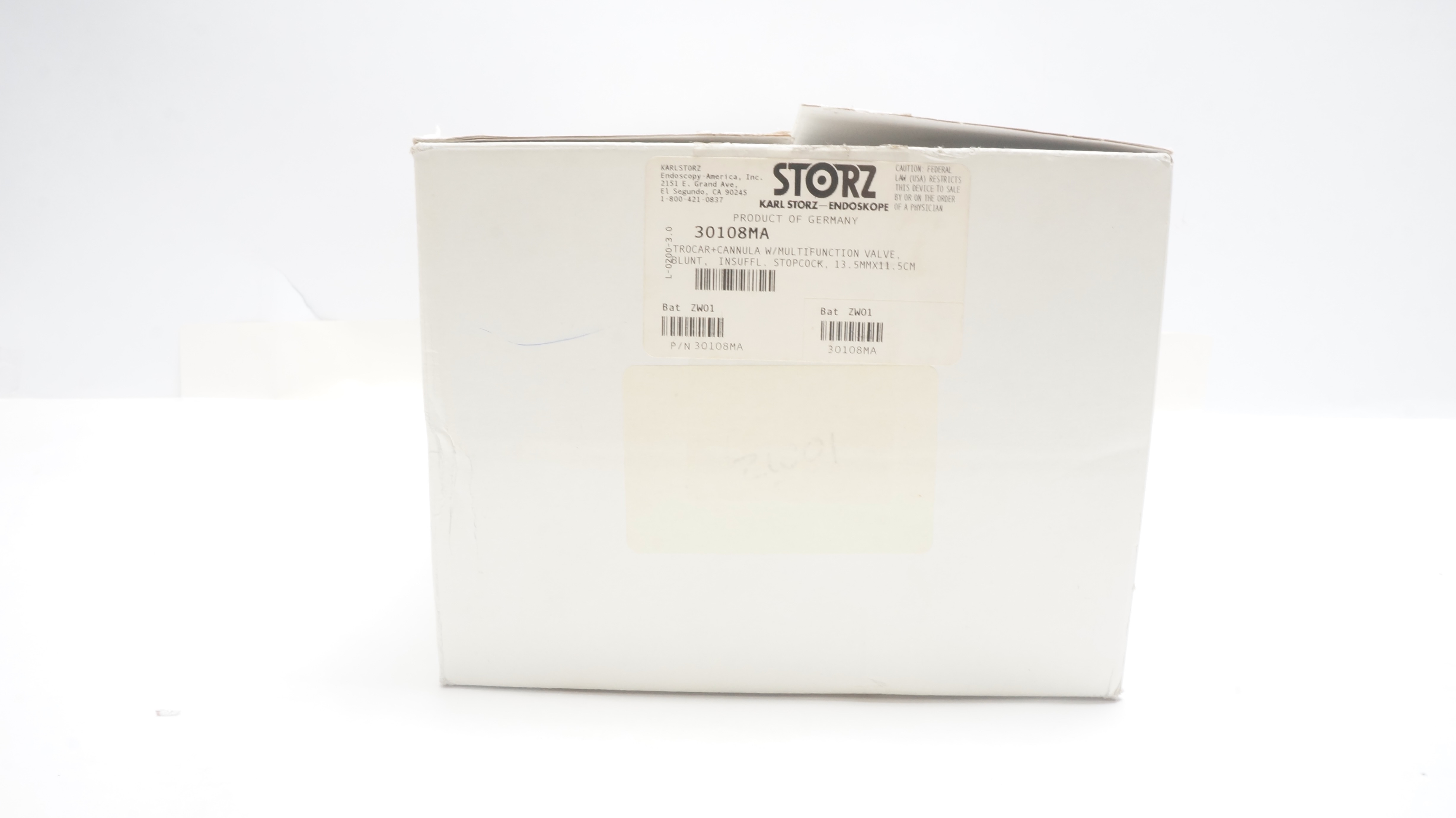 KARL STORZ 30108MA Trocar + Cannula w/ Valve, Blunt, Size 13.5 mm x 11.5cm