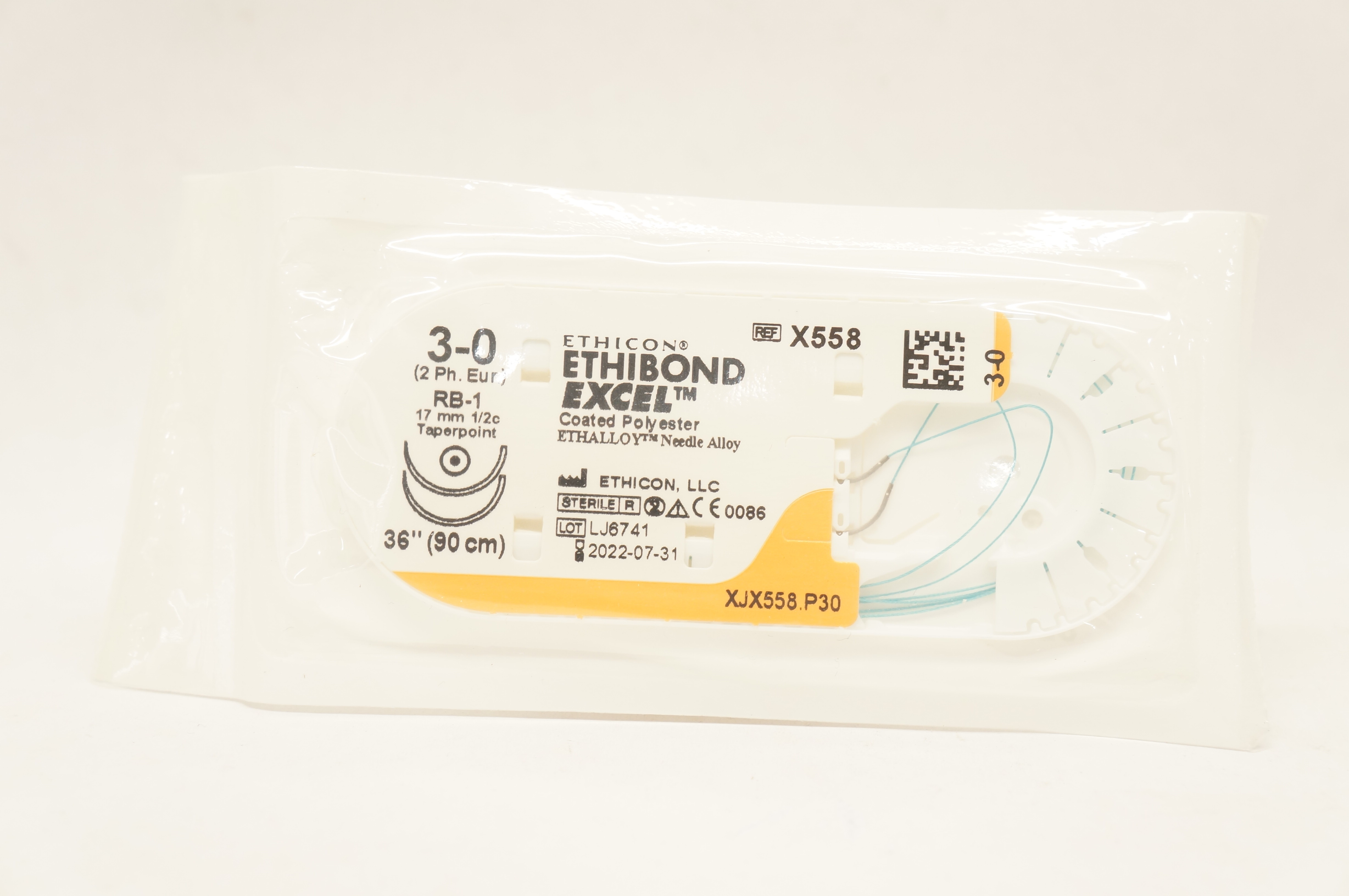 Ethicon X558 3-0 Ethibond Excel Polyester Stre RB-1 17mm 1/2c Taper, 36 inch