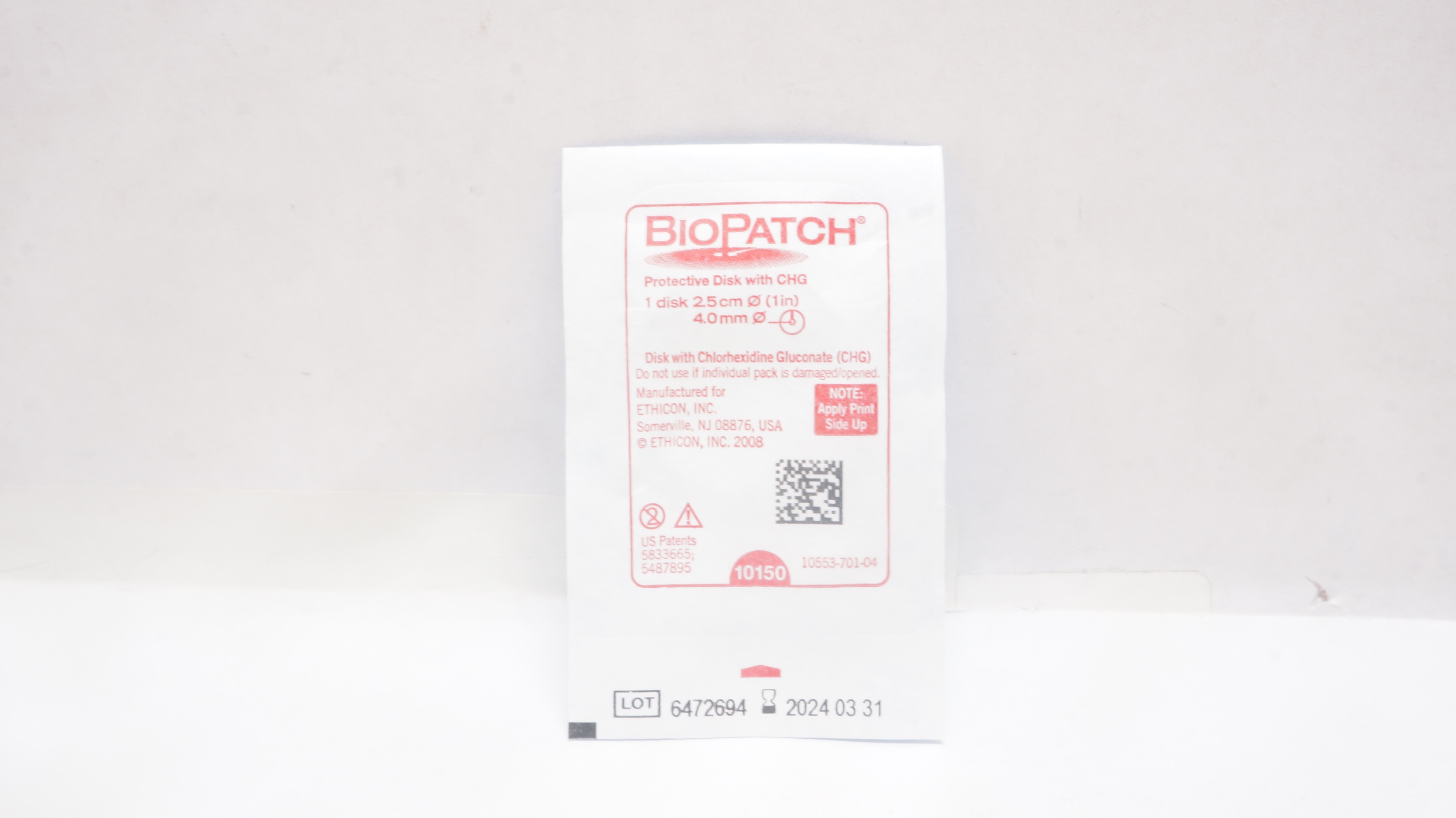 Ethicon 10150 BioPatch Protective Disk with CHG 1inch x 4.0mm