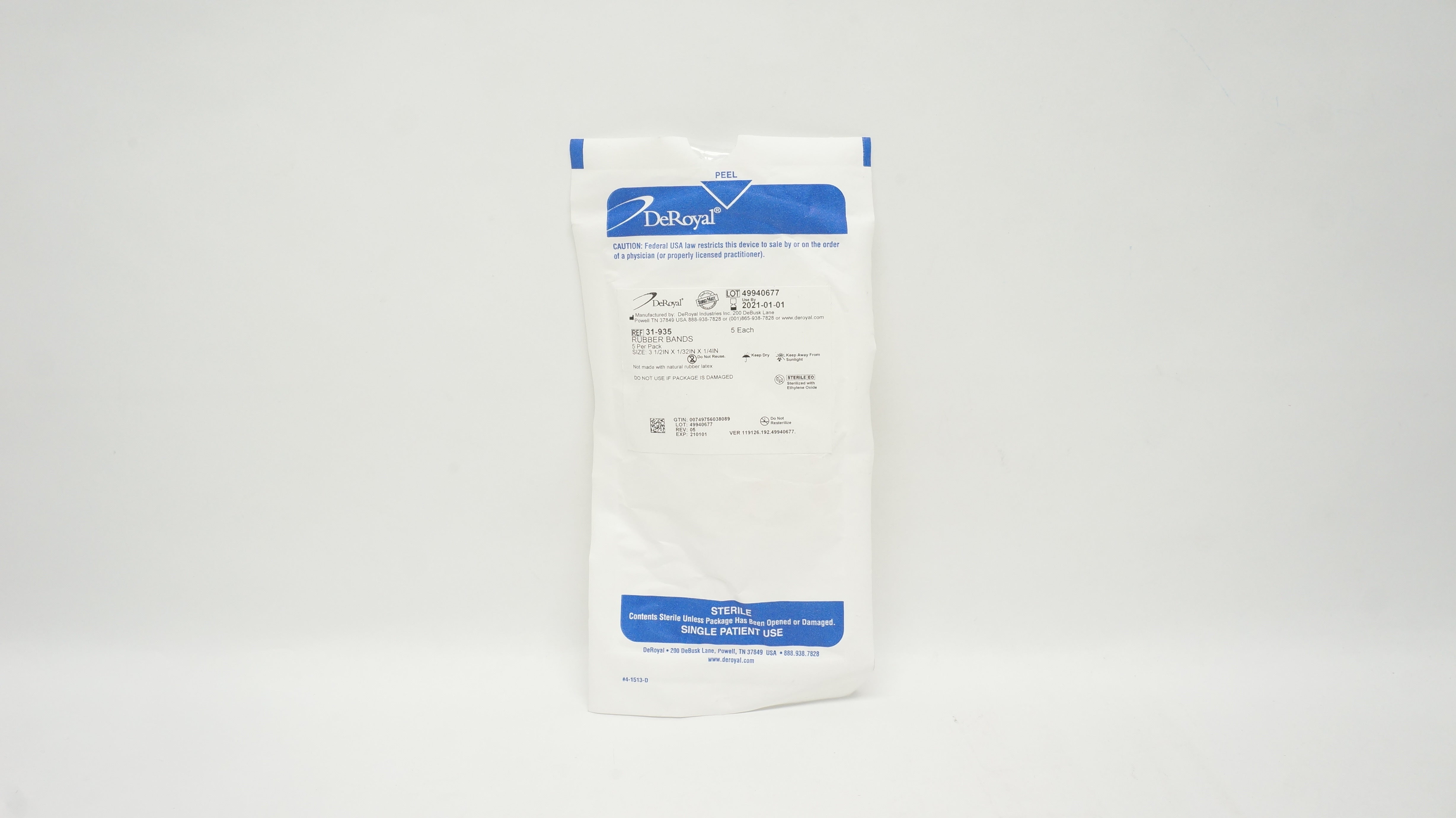 DeRoyal 31-935 Rubber Bands 3-1/2inch x 1/32inch x 1/4inch (x) - Pack of 5