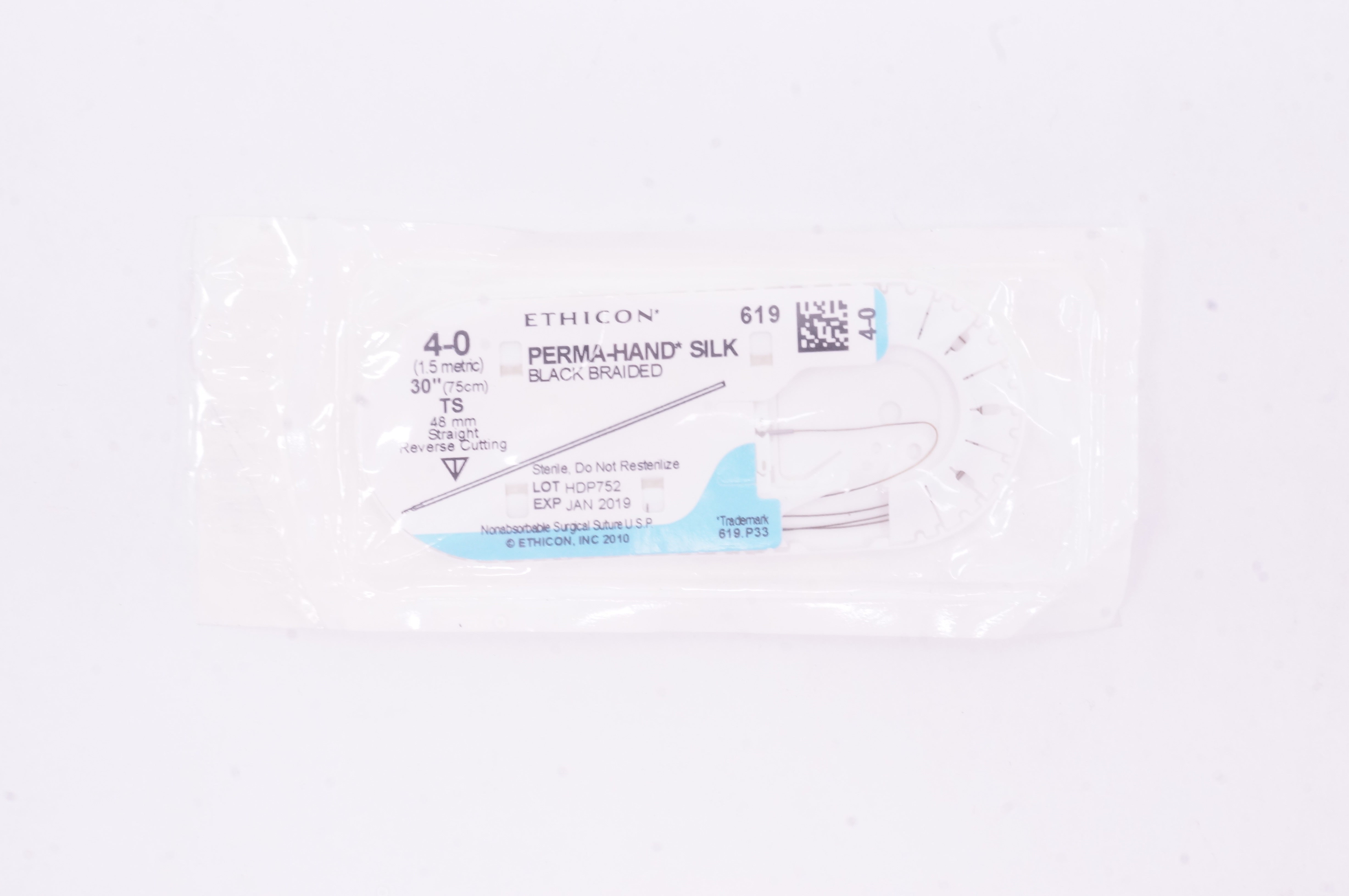 Ethicon 619 4-0 Perma-Hand Silk Stre TS 48mm Straight Reverse Cutting, 30inch(x)