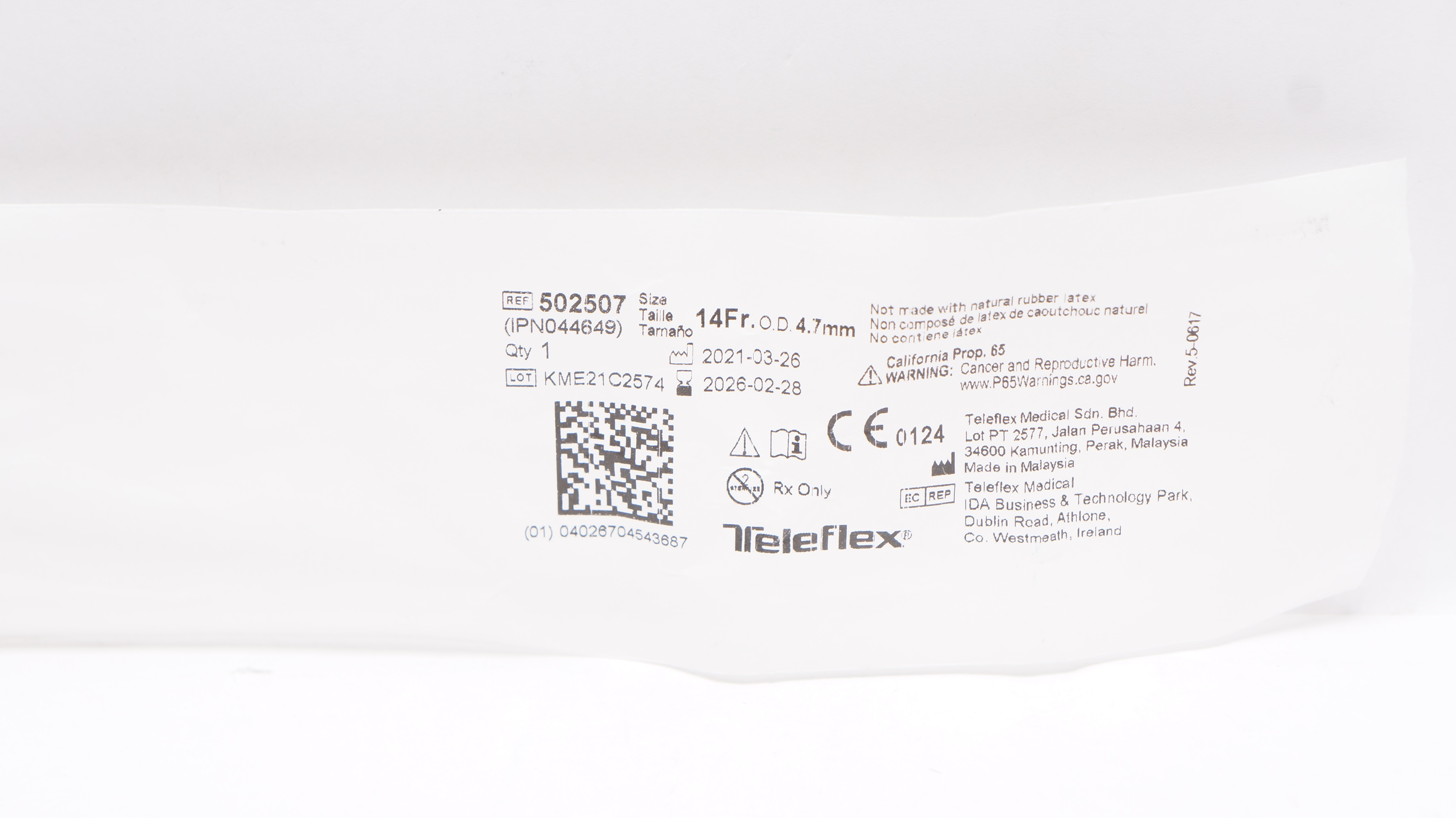 Teleflex 502507 Rusch Flexi-Slip Stylet W/Endotracheal Tube Guide 14Fr ...