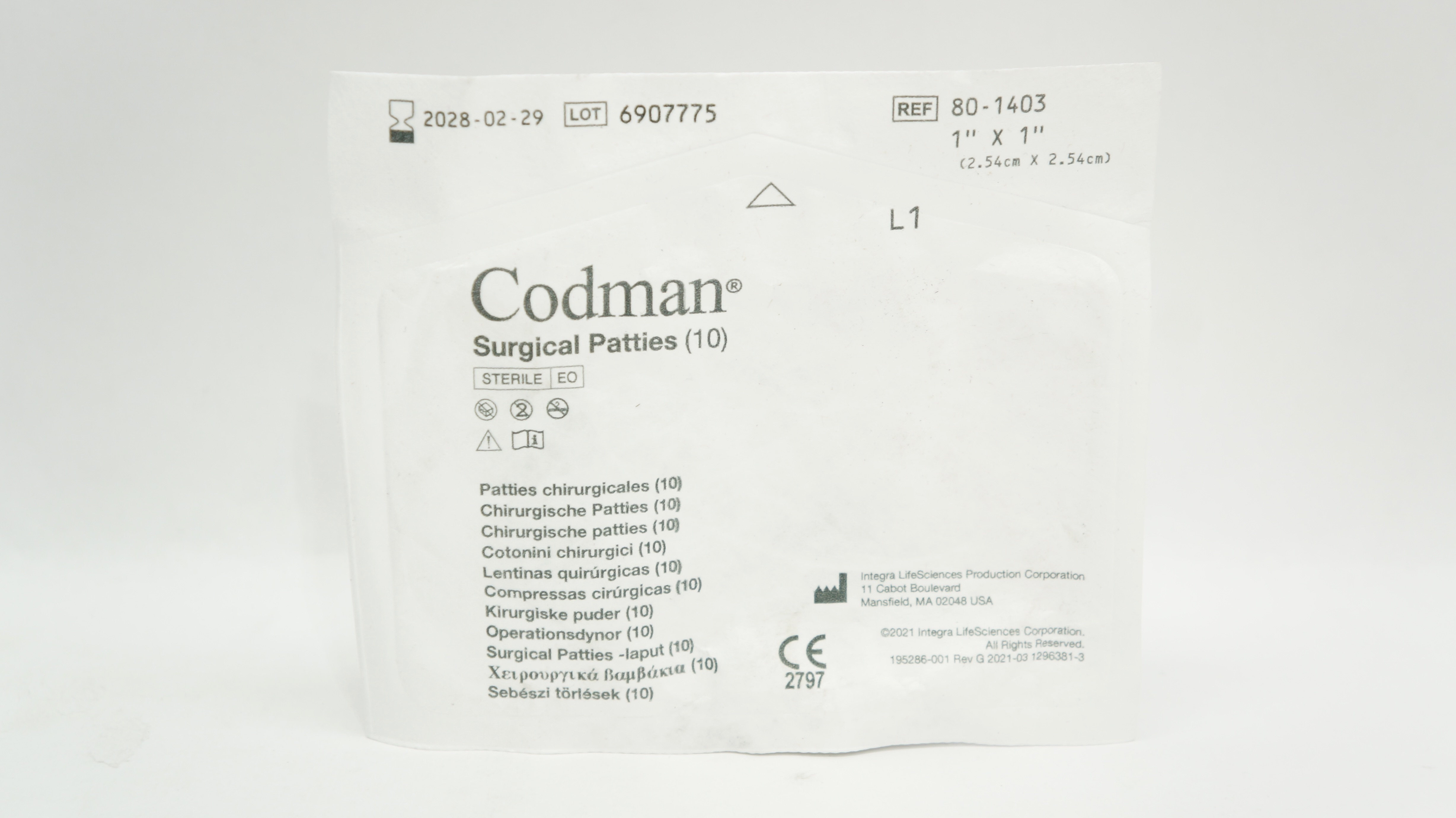 Codman 80-1403 Surgical Patties 1inch x 1inch - Pack of 10