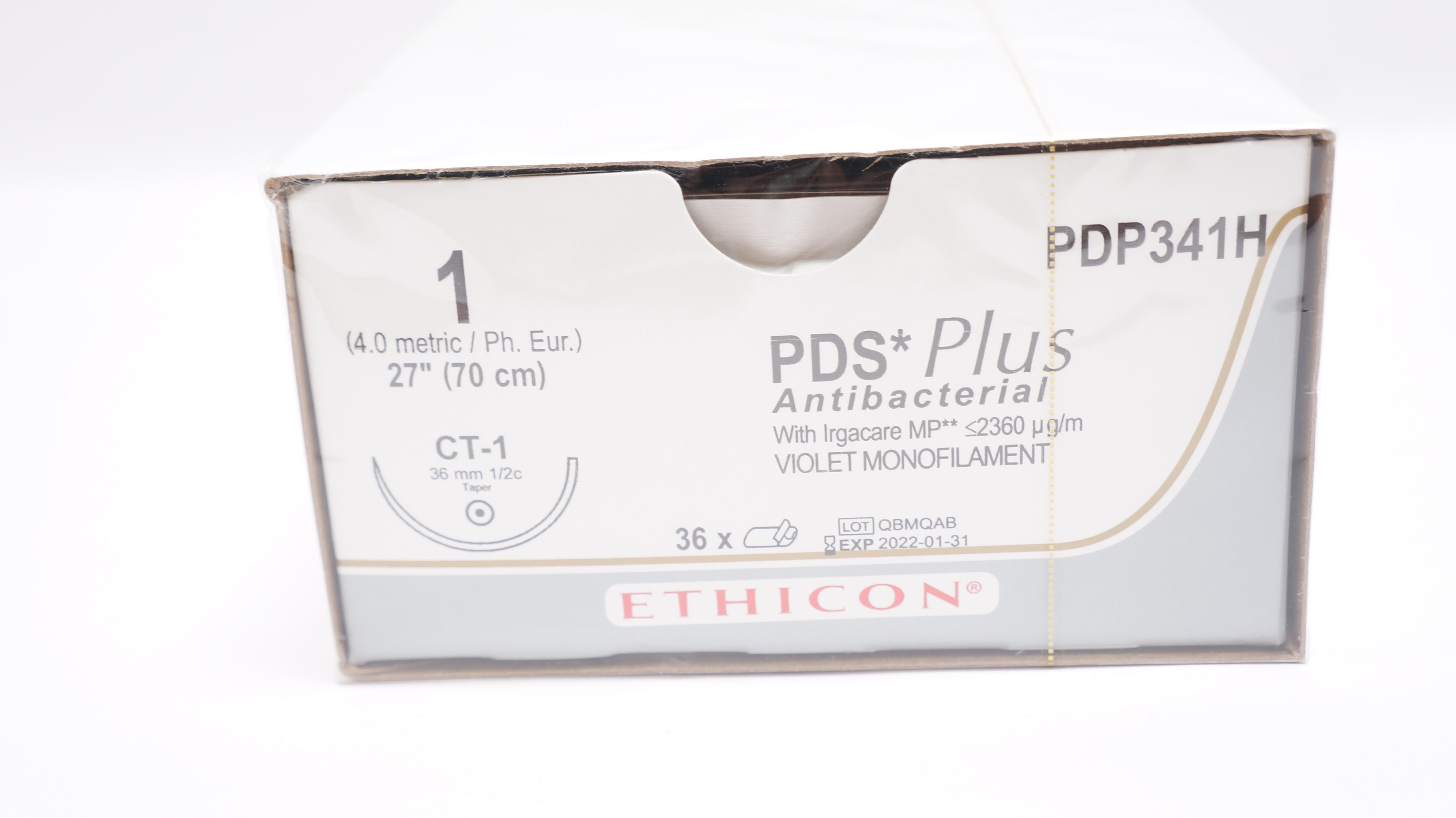 Ethicon PDP341H 1 PDS Plus Stre CT-1 36mm 1/2c Taper, 27inch (x) - Box of 36