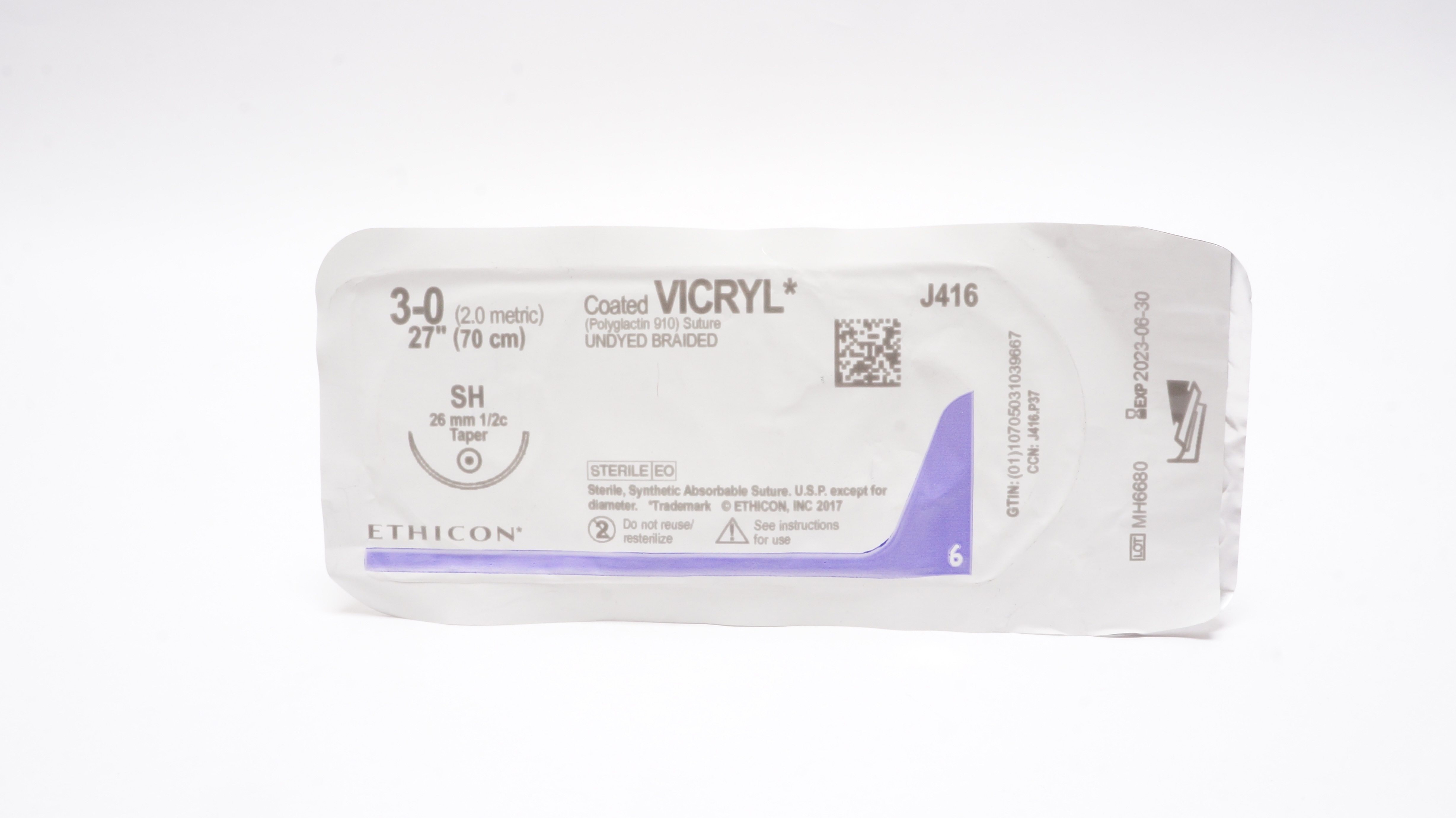 Ethicon J416 3-0 Coated VICRYL Polyglactin Stre, SH 26mm 1/2c Taperpoint, 27inch