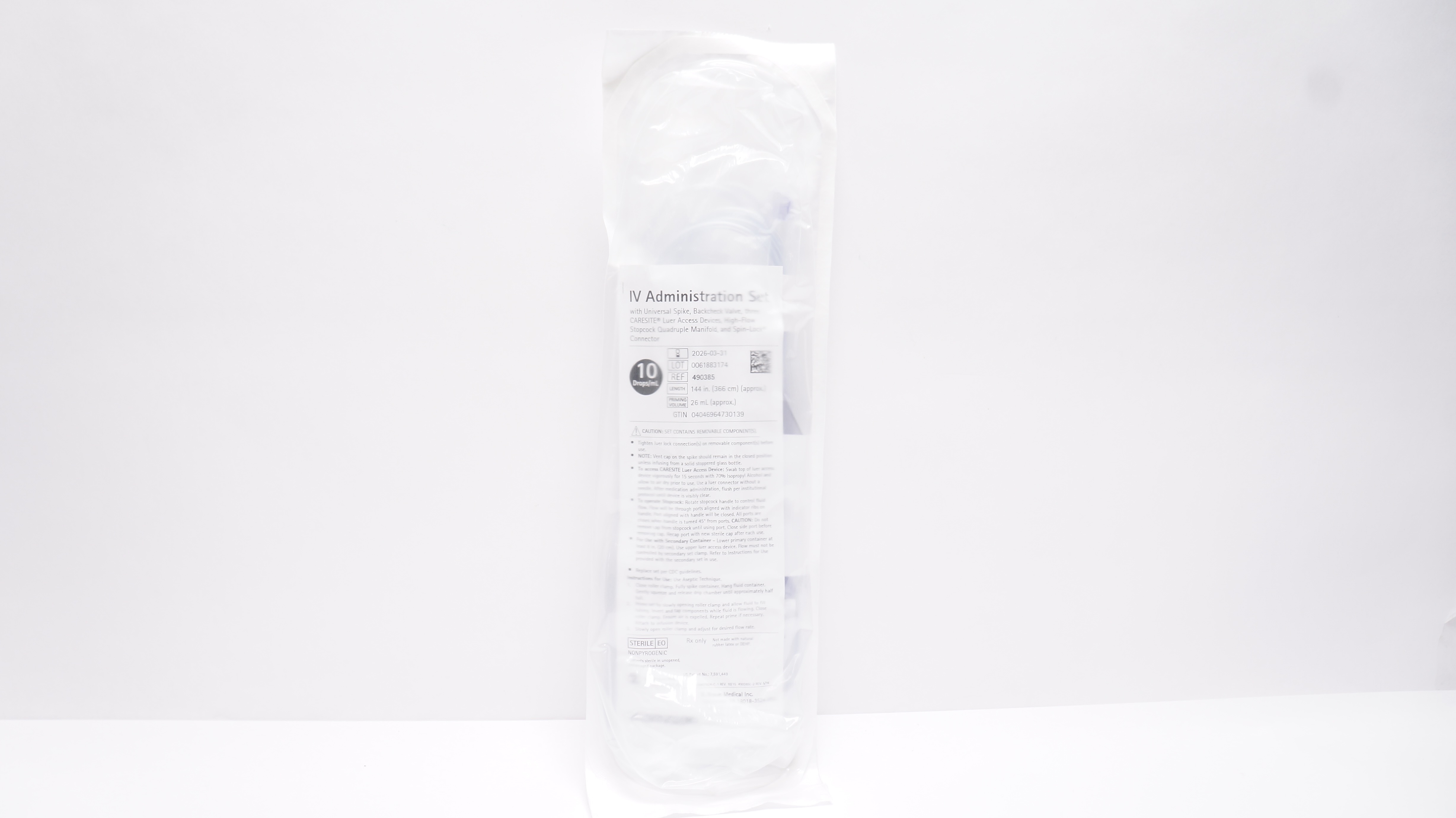 Braun 490385 IV Administration Set 10 Drops/mL 144inch, 26mL