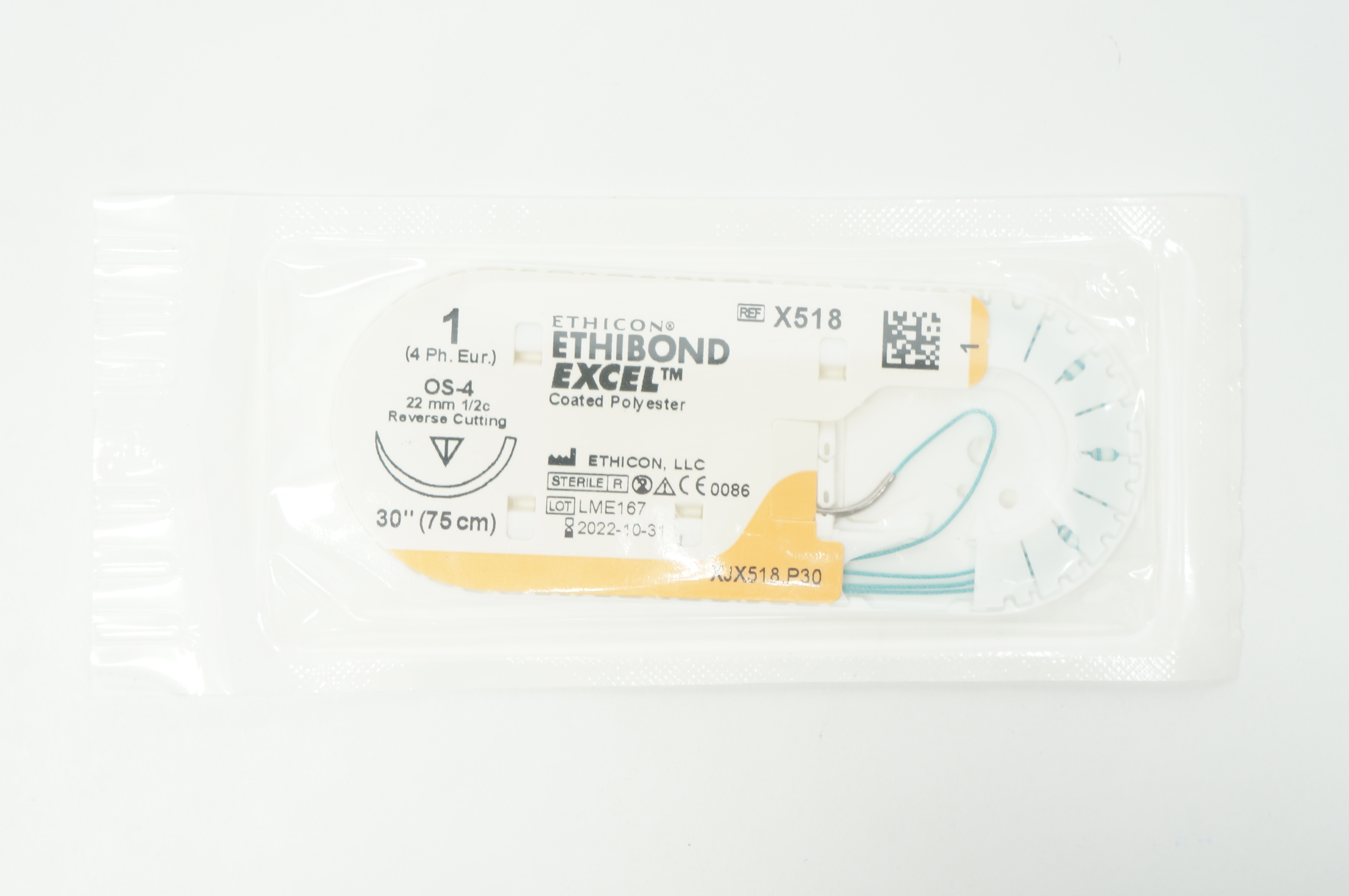 Ethicon X518 1 ETHIBOND EXCEL, OS-4, 22mm 1/2c Reverse Cutting, 30inch