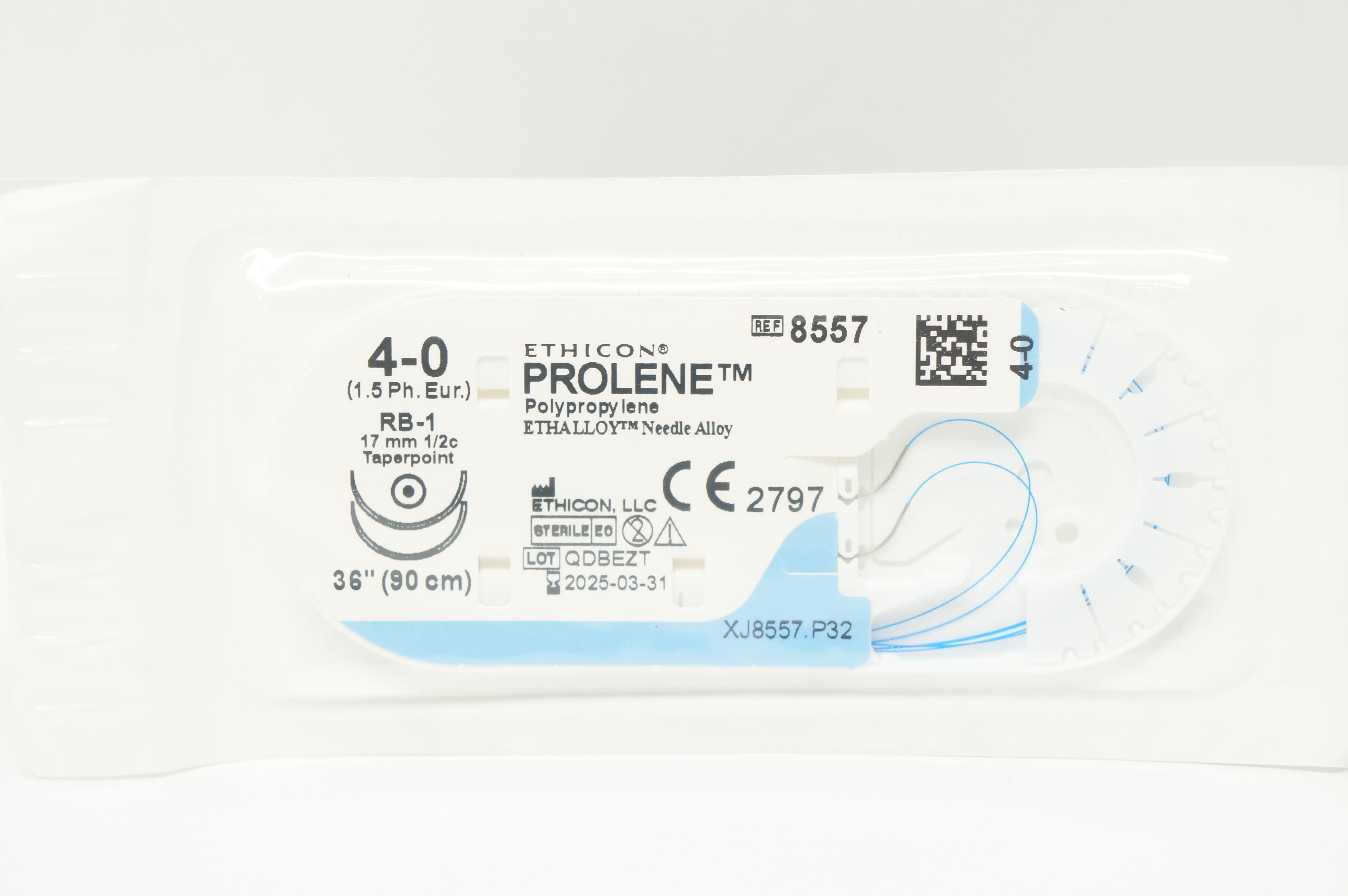 Ethicon 8557 4-0 PROLENE Polypropylene Stre, RB-1 17mm 1/2c Taperpoint, 36inch