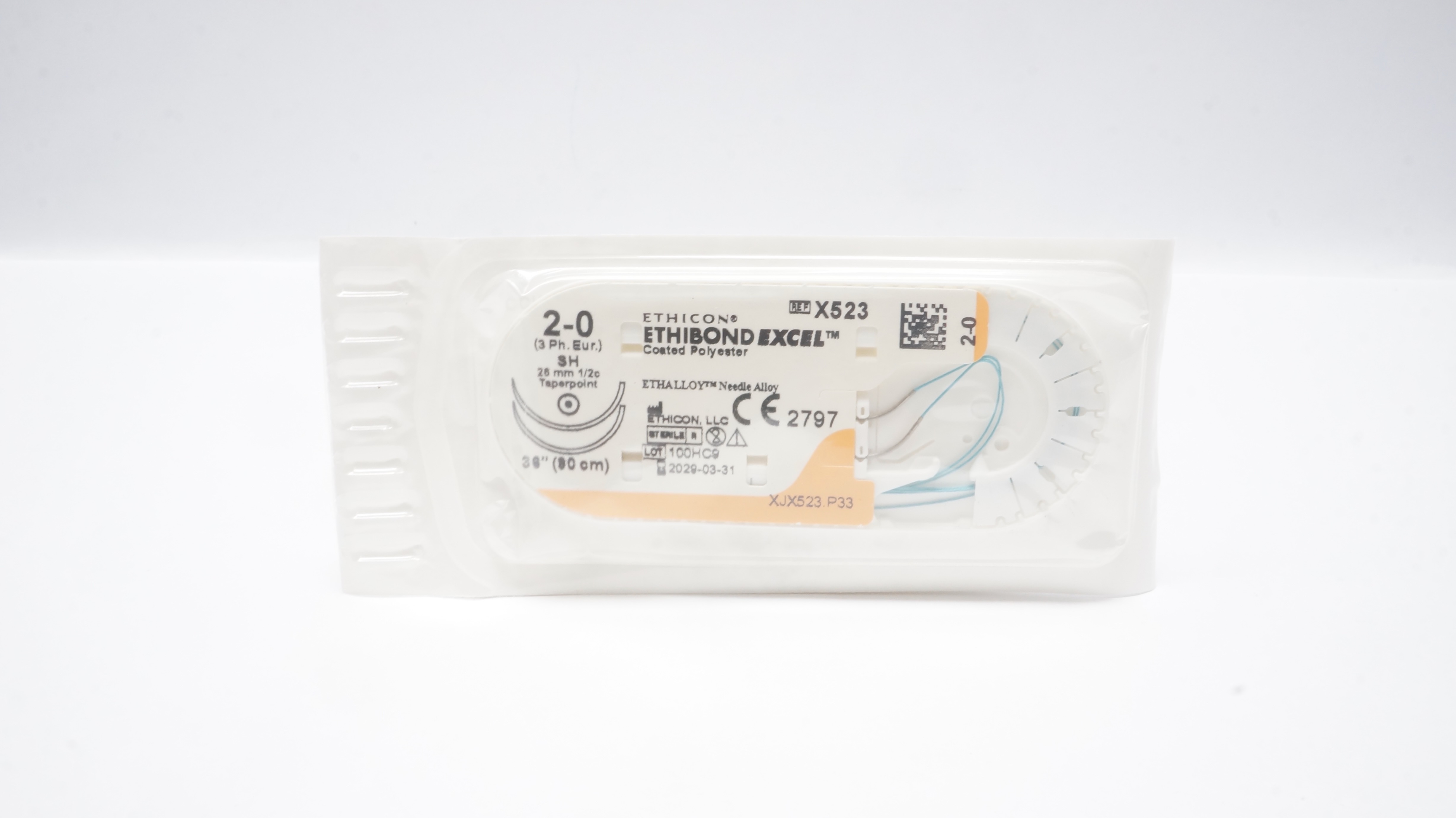 Ethicon X523 2-0 Ethibond Excel Polyester Stre SH 26mm 1/2c Taperpoint, 36inch