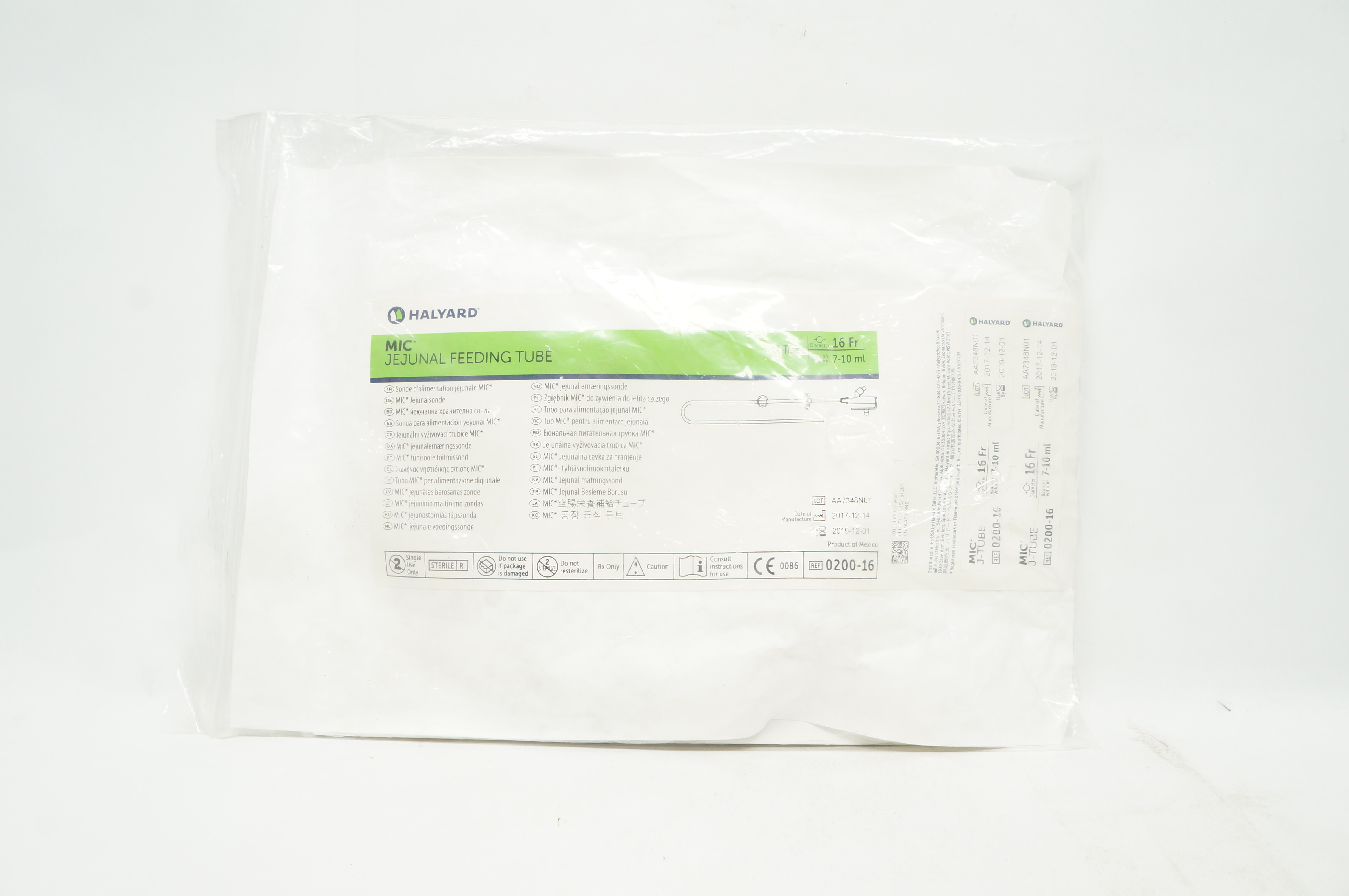Halyard 0200-16 MIC Jejunal Feeding Tube J-Tube 16Fr x 7-10 ml (x)