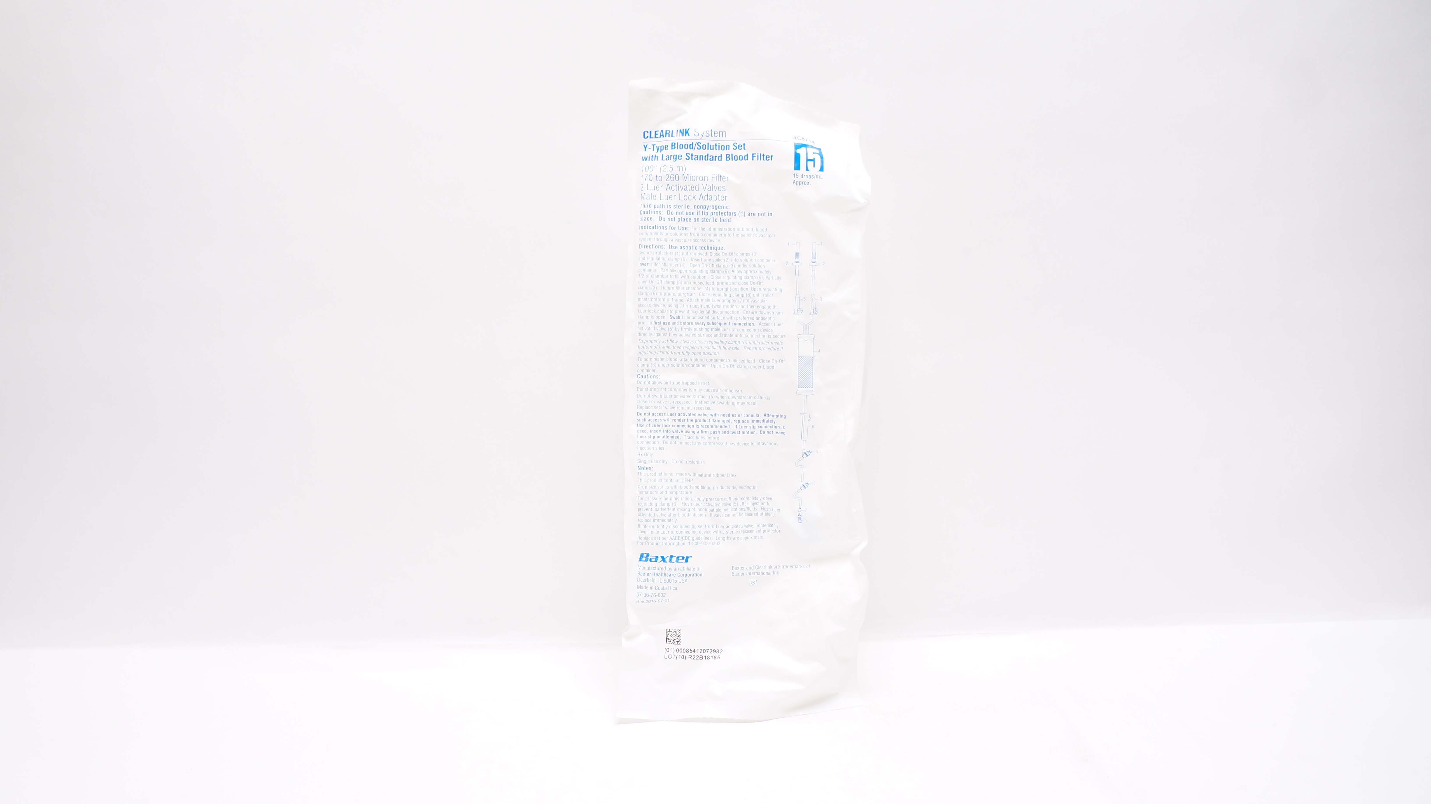 Baxter 4C8714 CLEARLINK Y-Type Blood/Solution Set w/Filter 100inch 15drops/ml