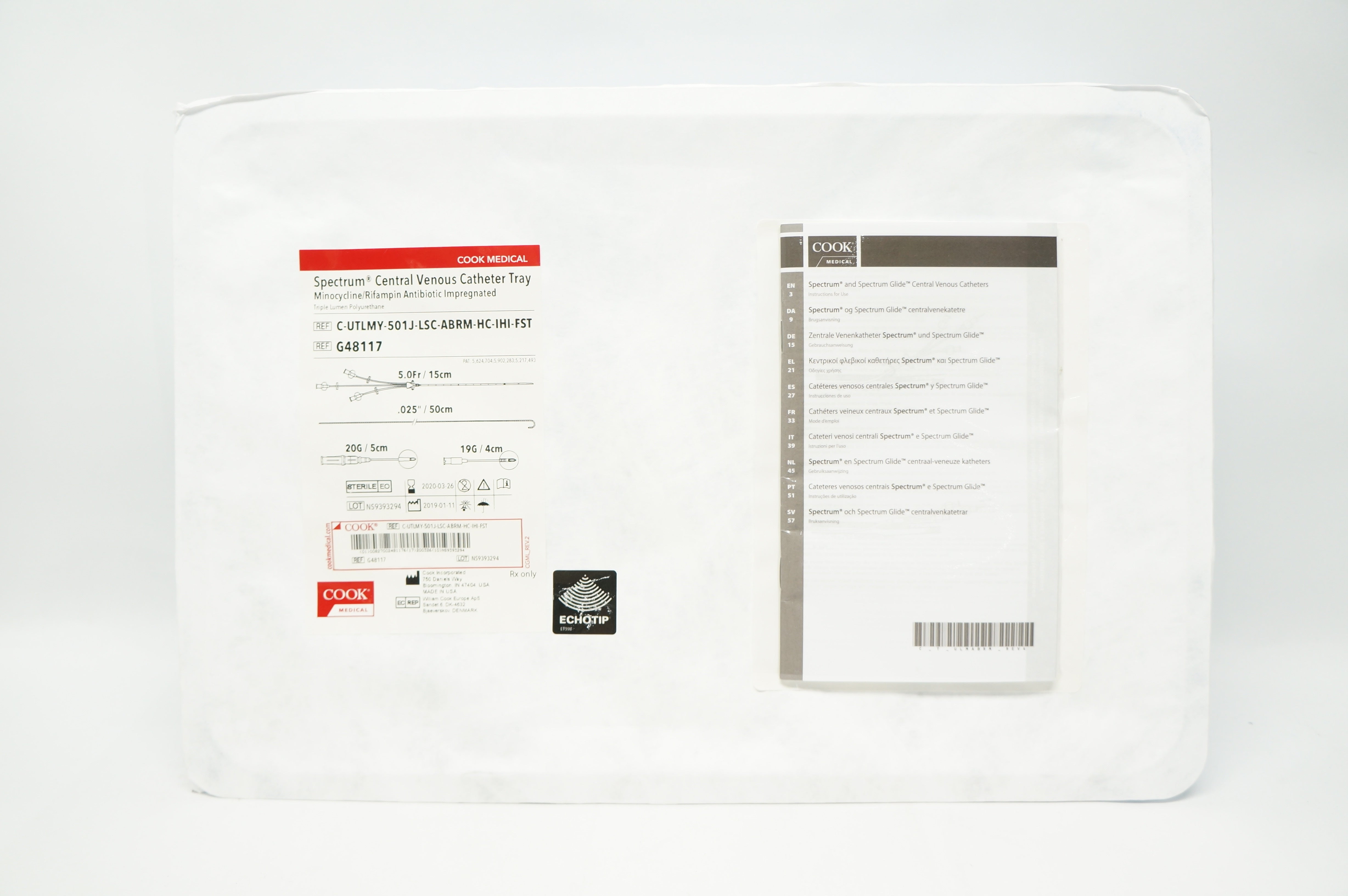 Cook Medical G48117 Spectrum Central Venous Cath. Tray 5.0Fr x 15cm (x)