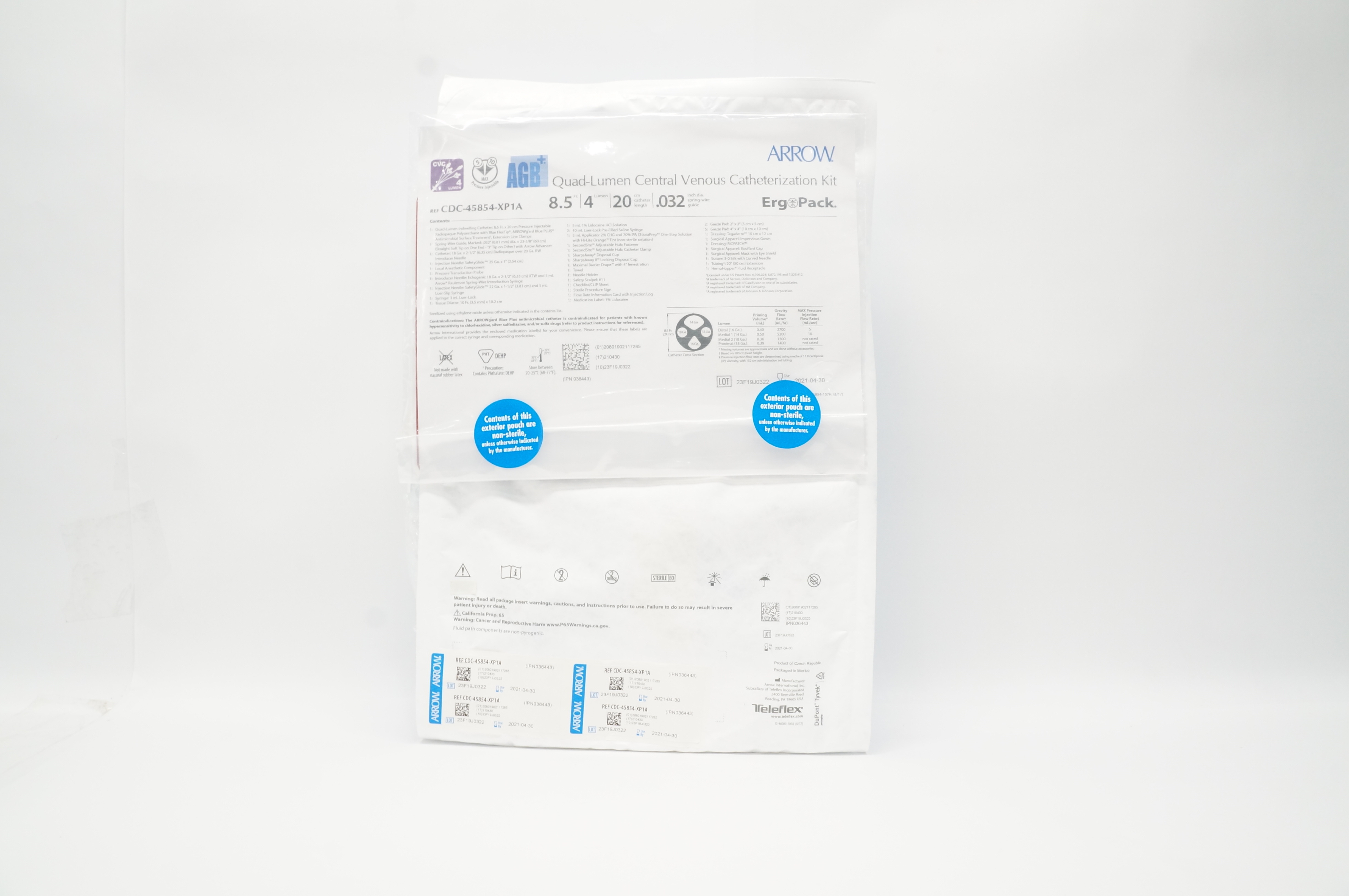 Arrow CDC-45854-XP1A Quad-Lumen Central Venous Cath. 8.5inch, 4 Lumen (x)
