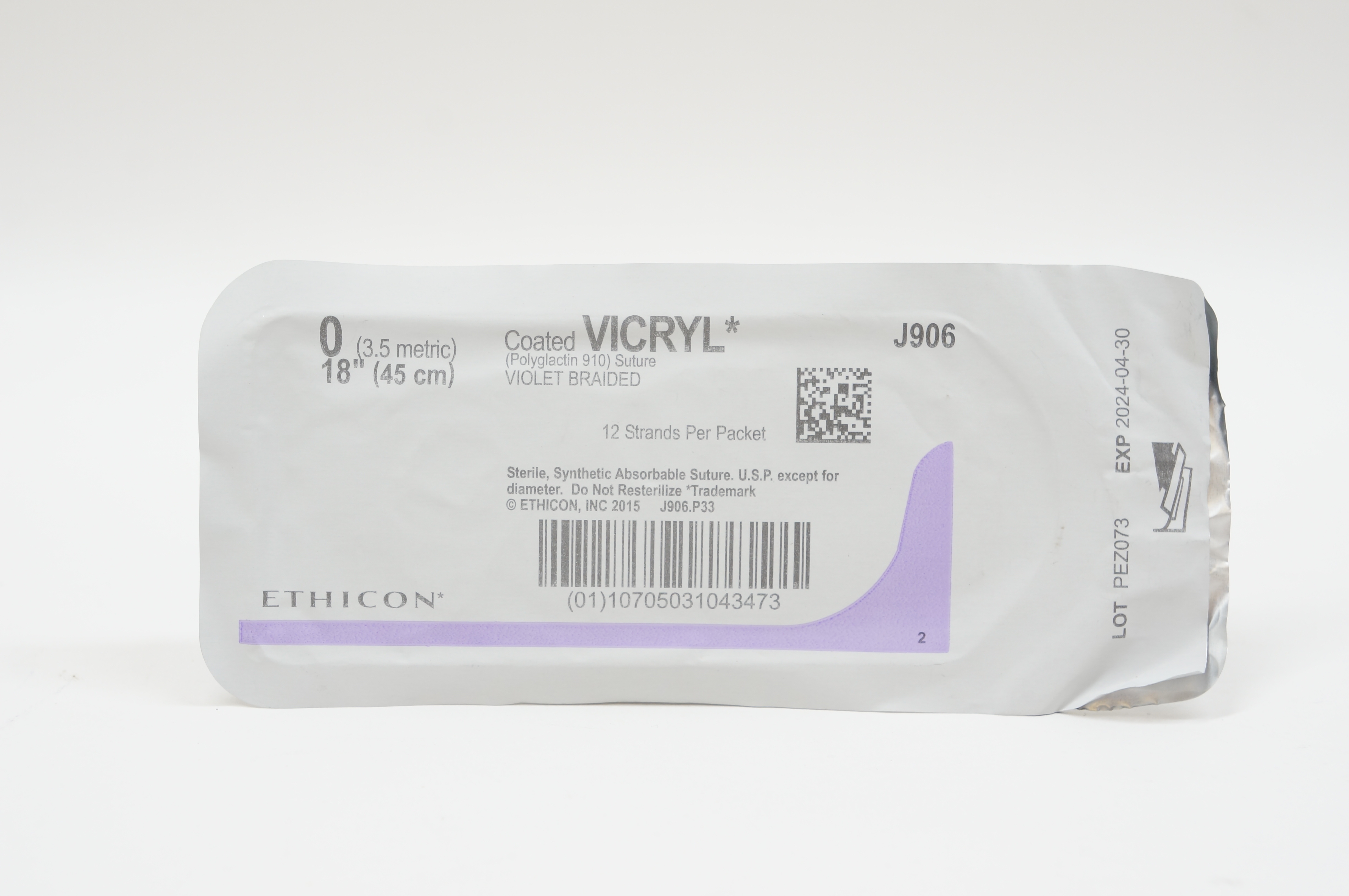Ethicon J906 0 VICRYL, Violet Braided, 18inch