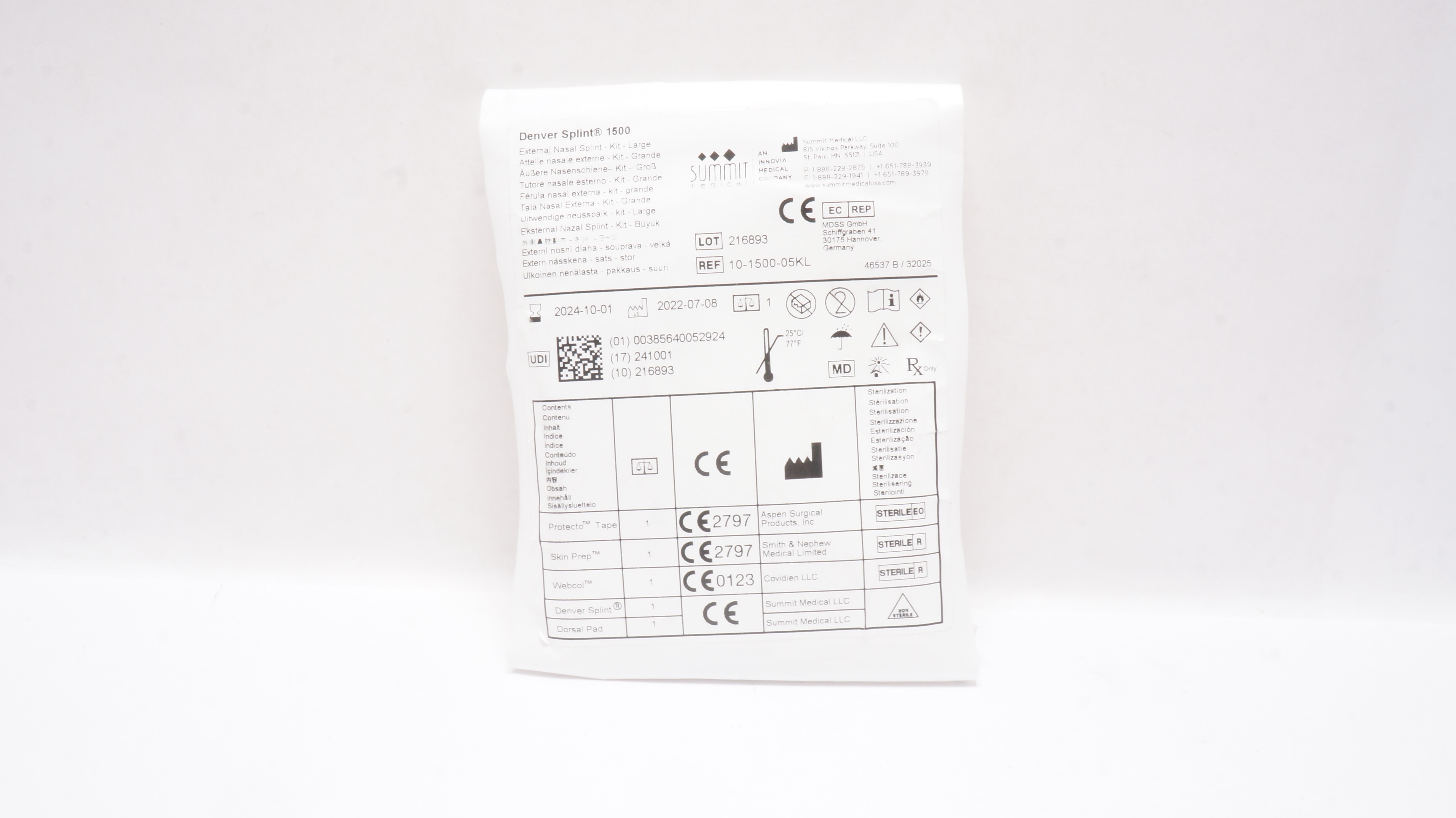 Summit Medical 10-1500-05KL Denver Splint Series 1500 Kit Large