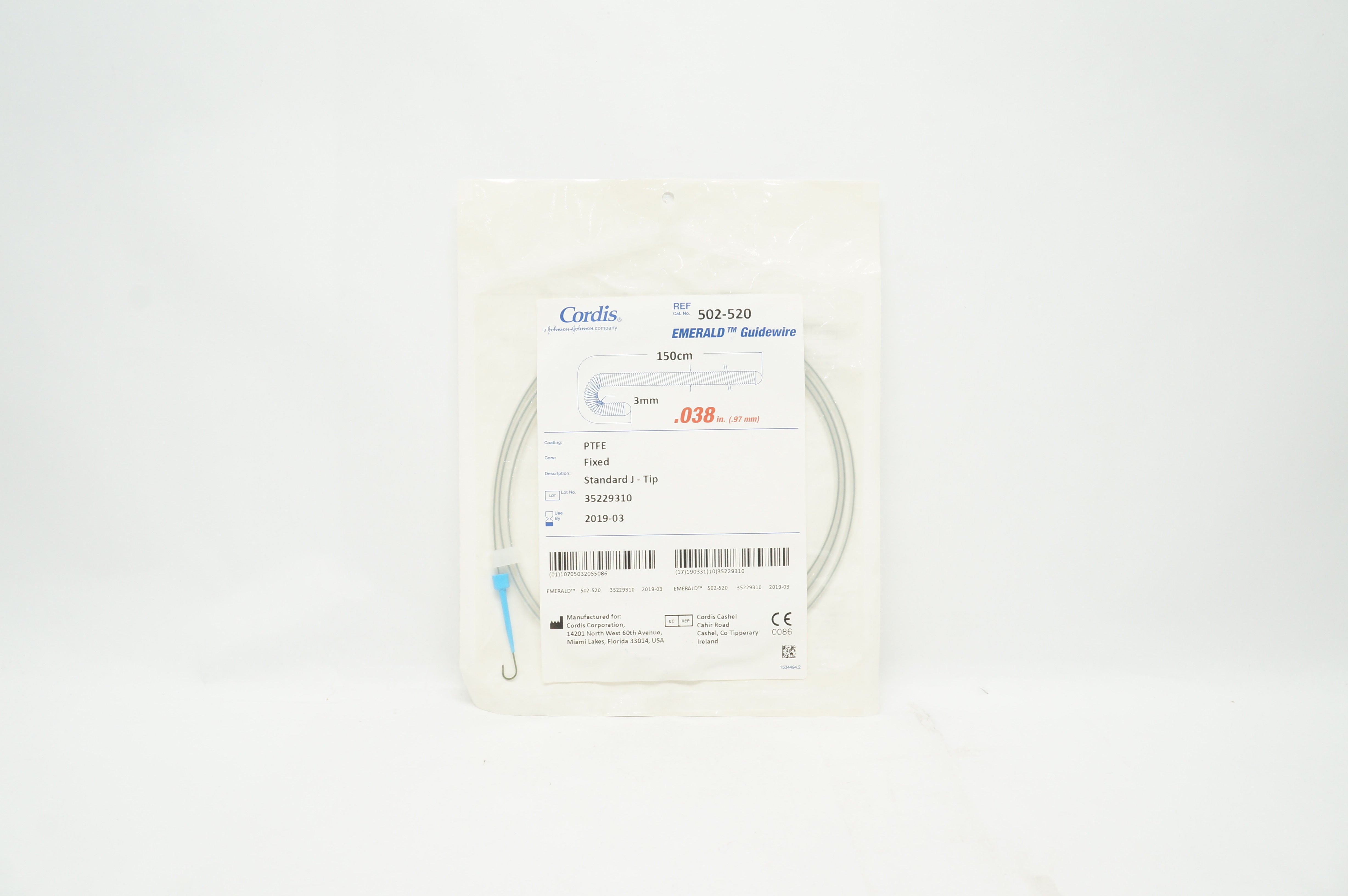 Cordis 502-520F Guidewires 0.038in x 150cm (x)