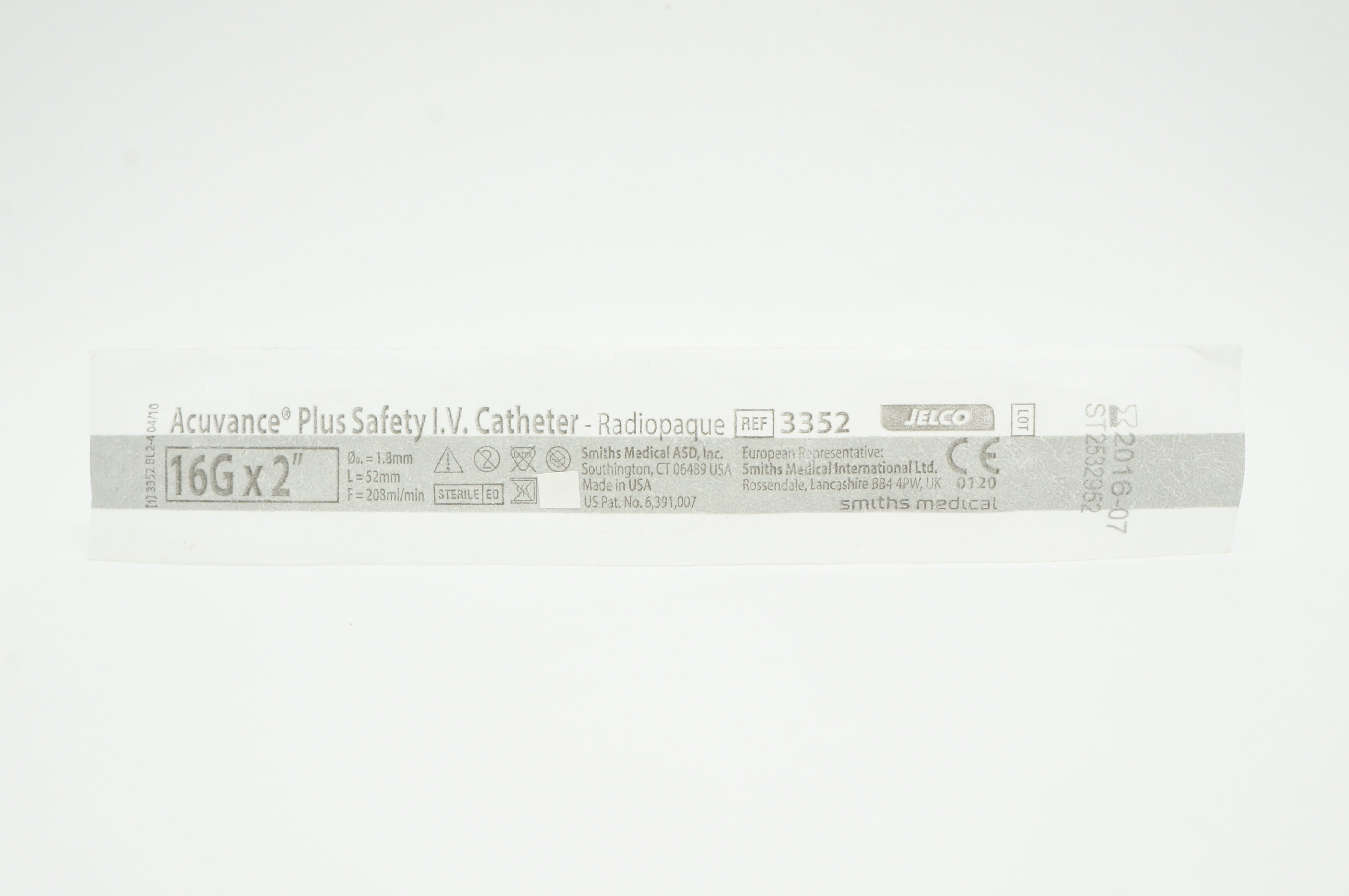 Smiths Medical 3352 Jelco Acuvance Plus Safety IV Cath. Radiopaque (x)