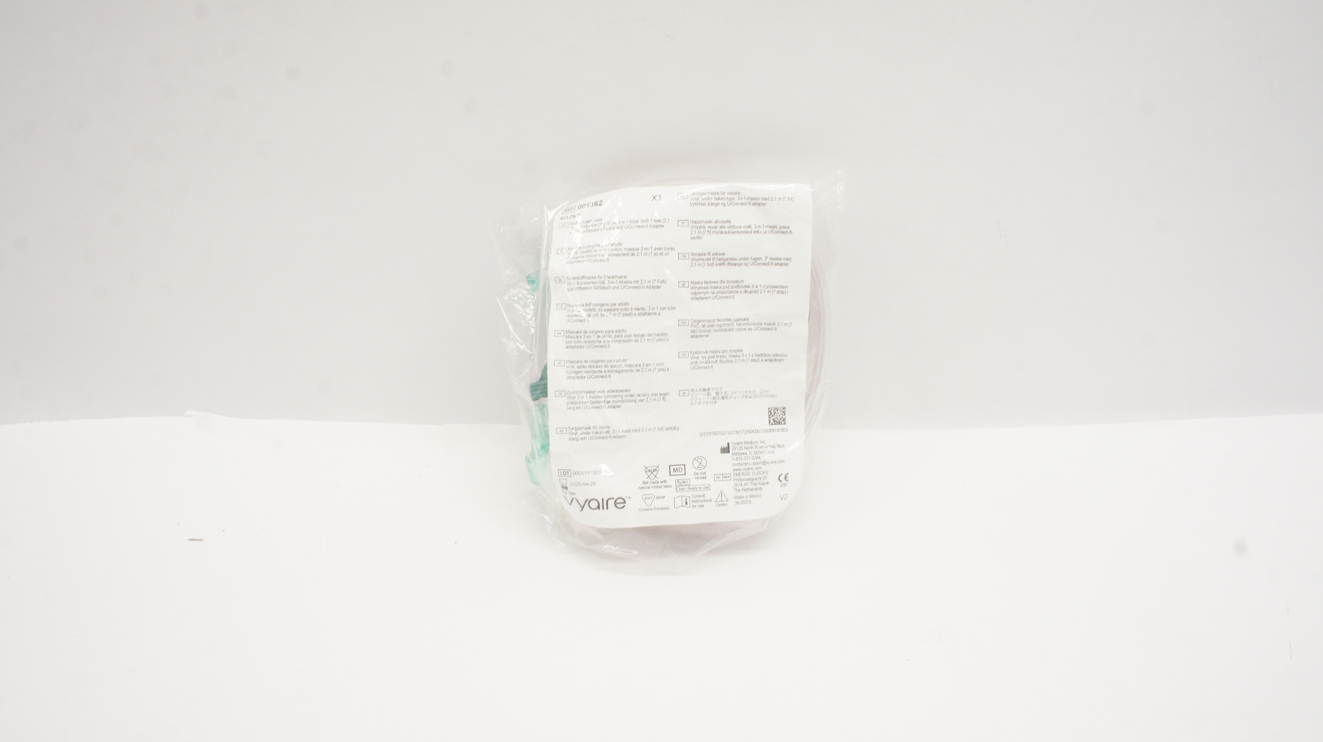Vyaire 001362 AirLife Adult Oxygen Mask Vinyl