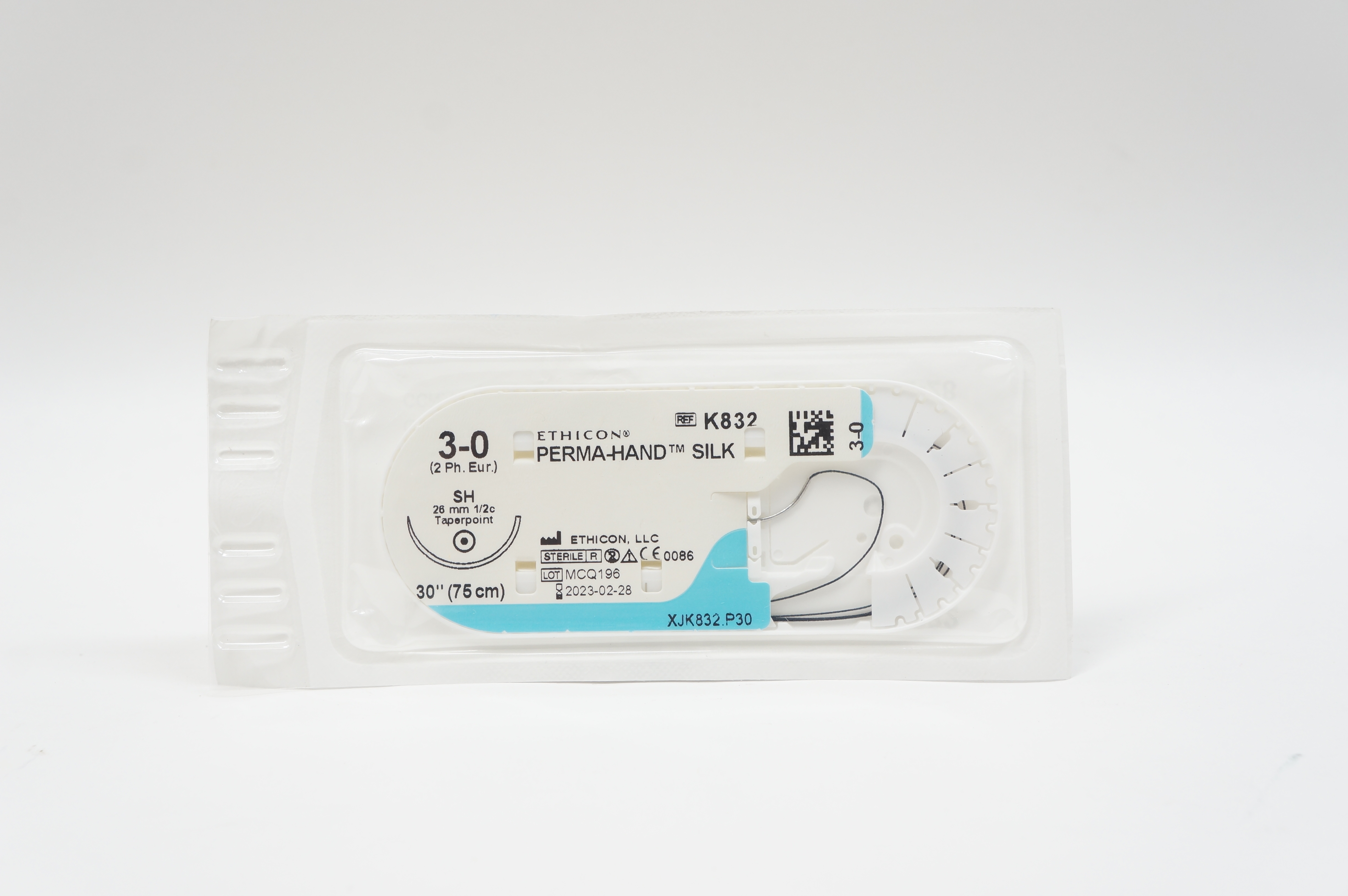 Ethicon K832 3-0 PERMA-HAND SILK, SH, 26mm 1/2c Taperpoint, 30inch