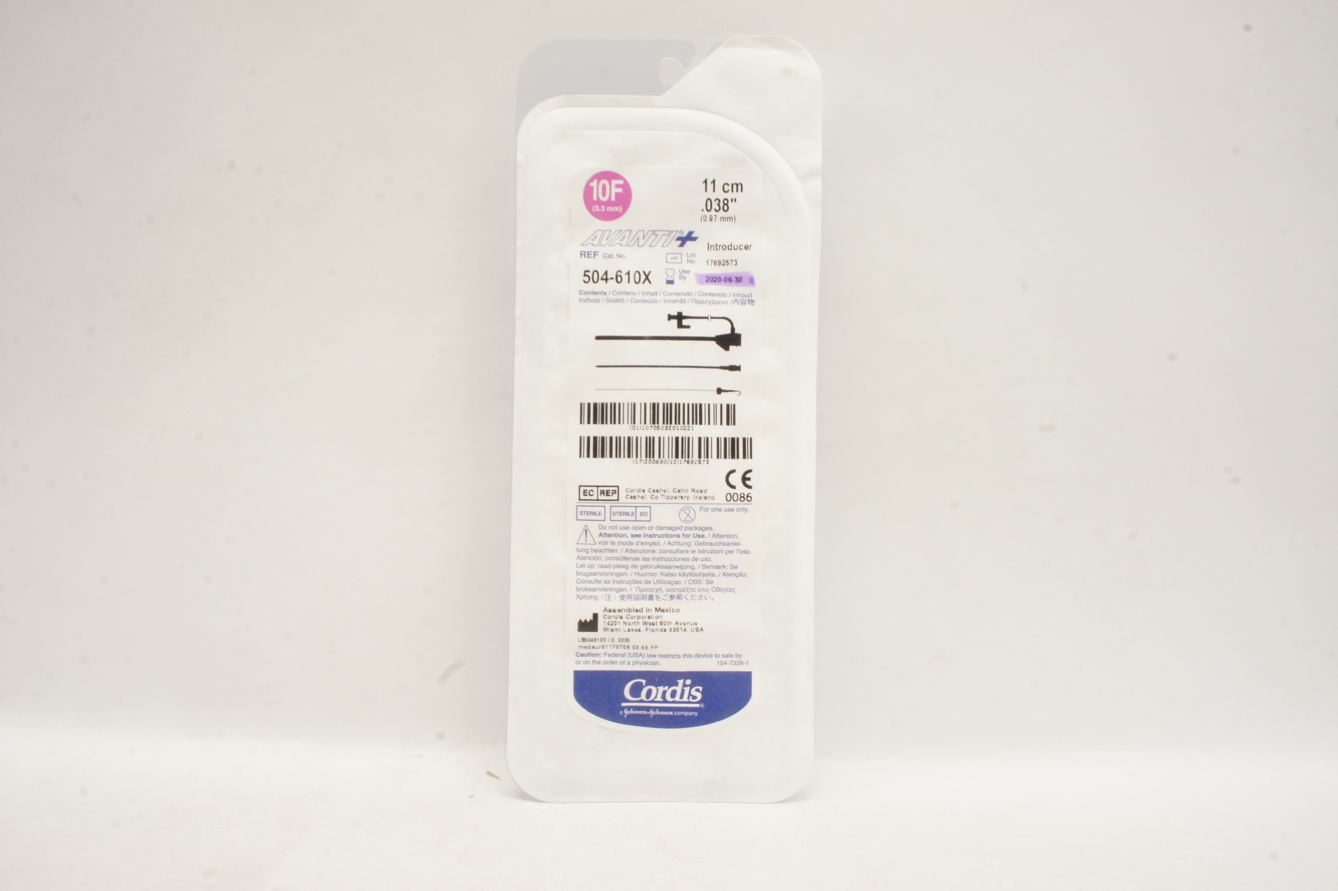 Cordis 504610X Avanti Plus Introducer 10F x 11cm x .038inch (x)