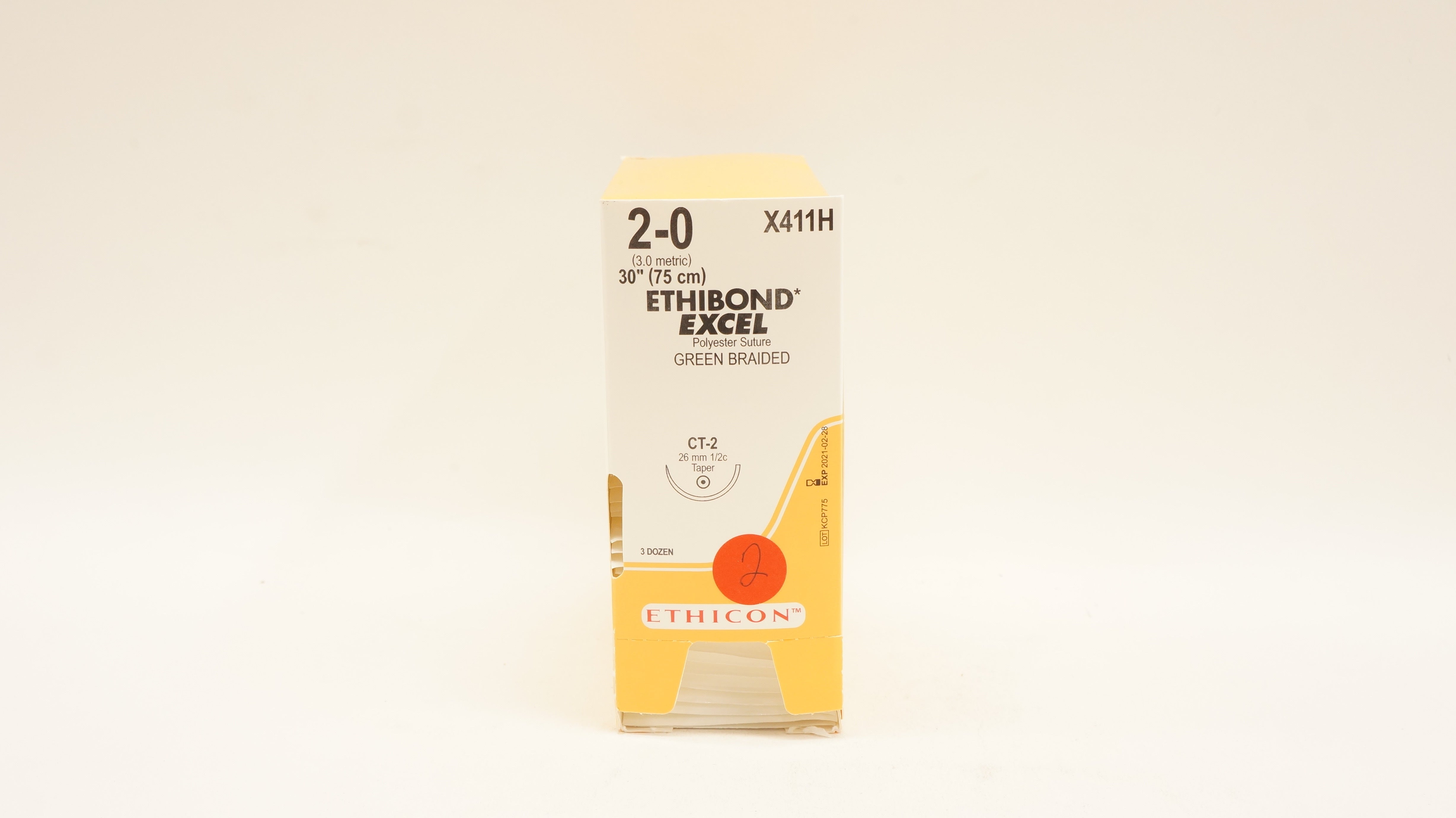 Ethicon X411H 2-0 Ethibond Excel CT-2 26mm 1/2c Taper 30inch - Box of 36 (x)