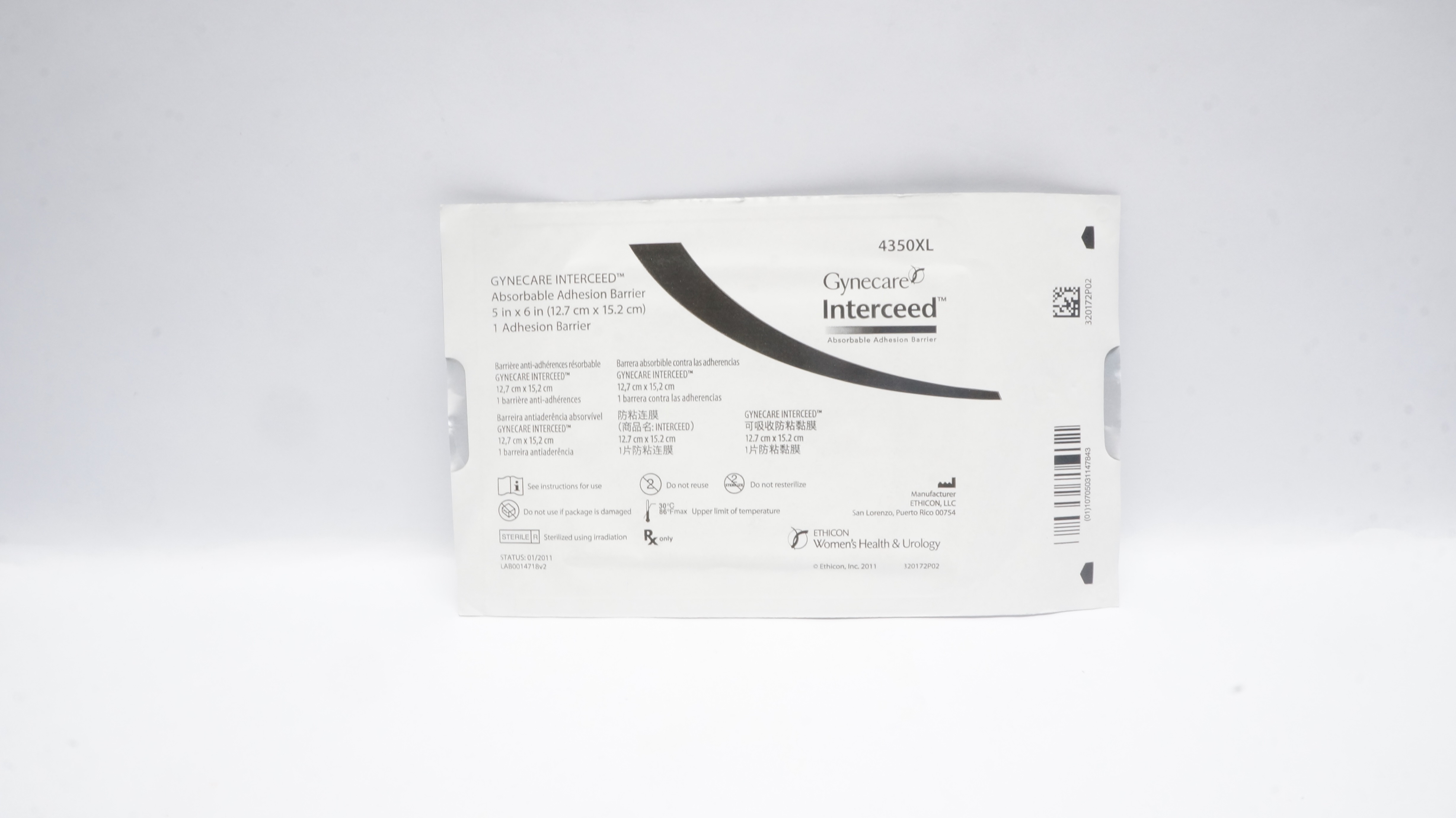 Ethicon 4350XL Gynecare Interceed Absorbable Adhesion Barrier 5 x 6 inch