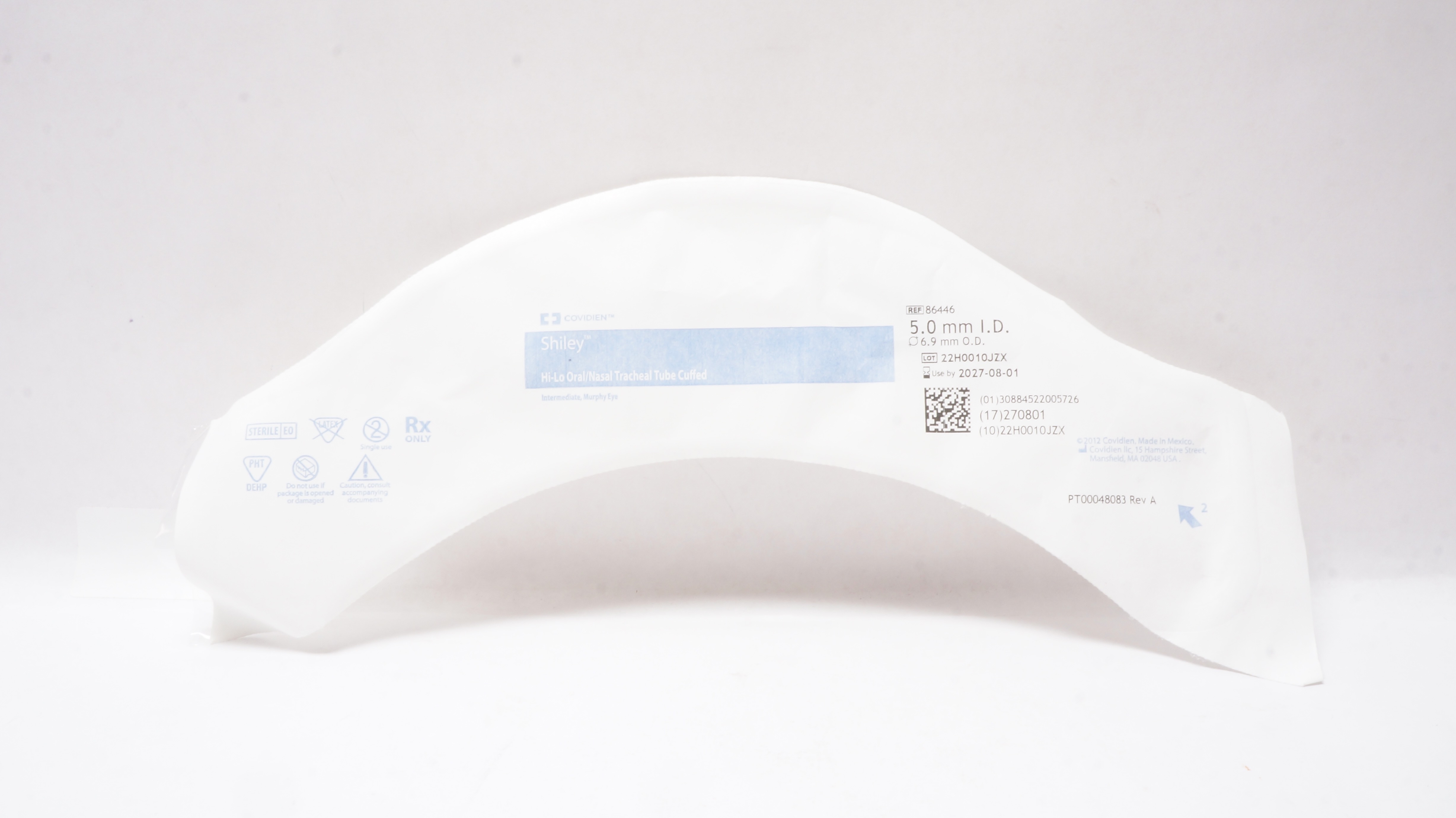 Covidien 86446 Shiley Hi-Lo Oral/Nasal Tracheal Tube Cuffed  5.0mm ID 6.9mm OD