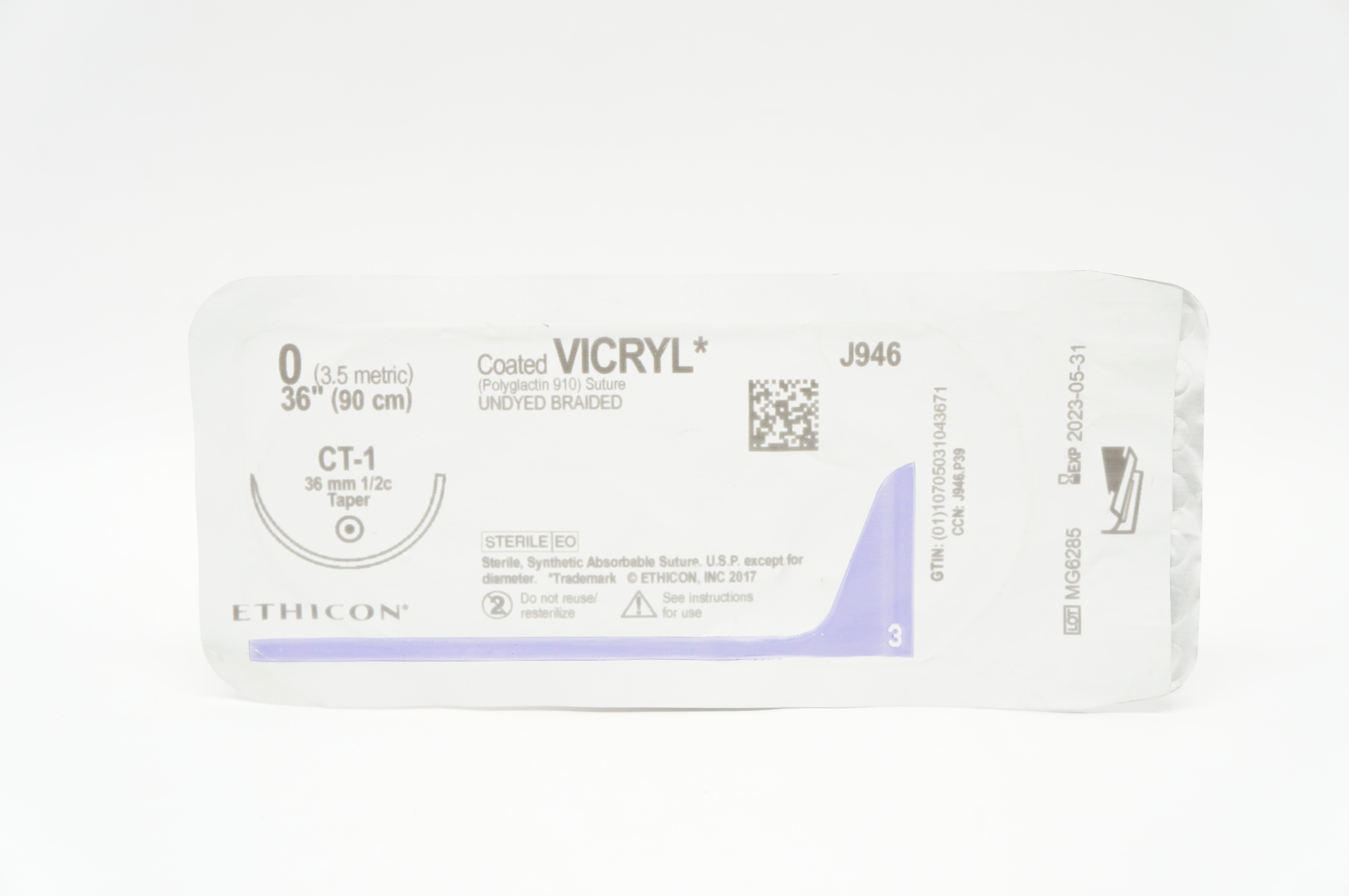 Ethicon J946 0 VICRYL, CT-1, 36mm 1/2c Taper, 36inch