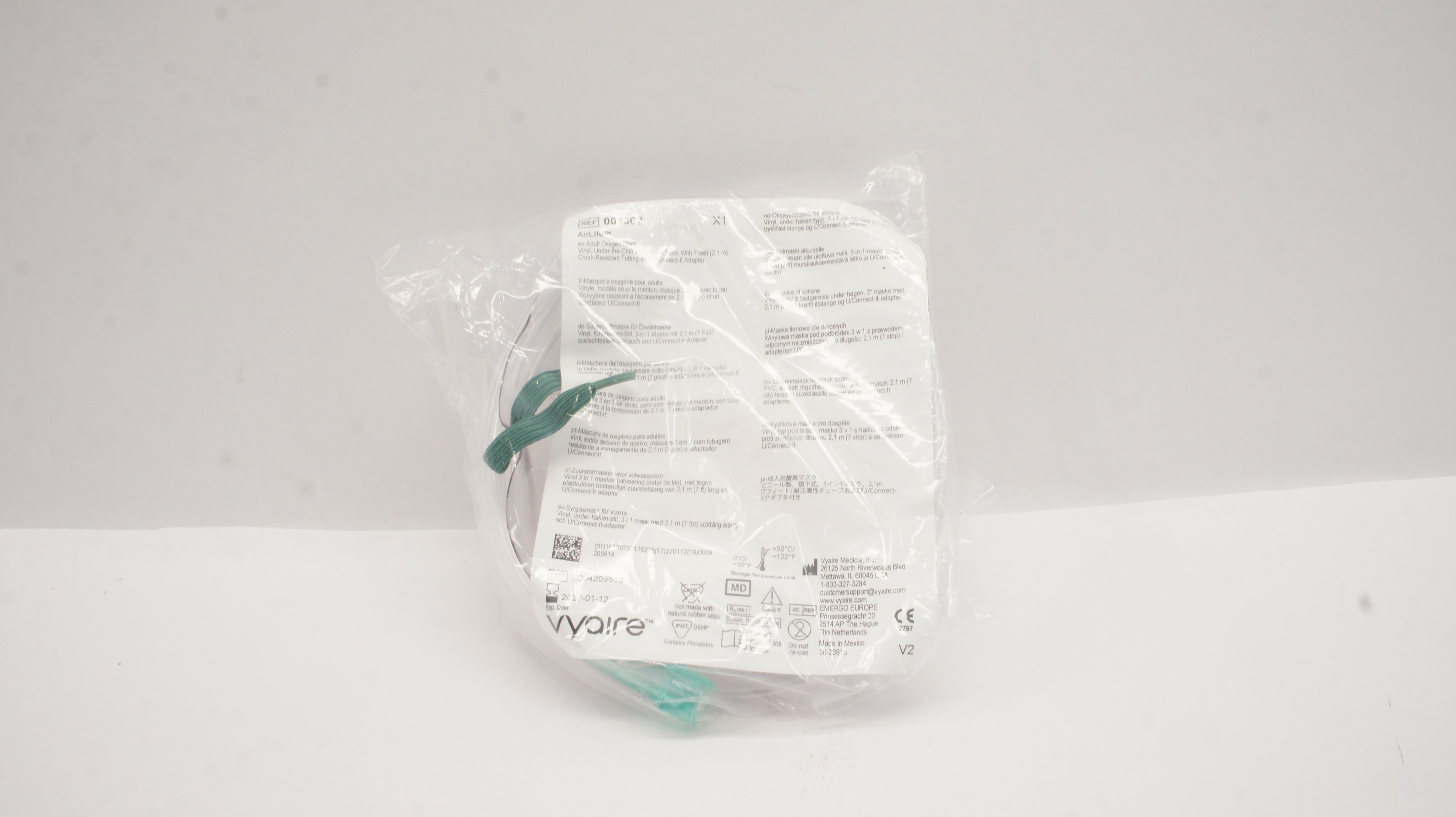 Vyaire 001362 AirLife Adult Oxygen Mask Vinyl