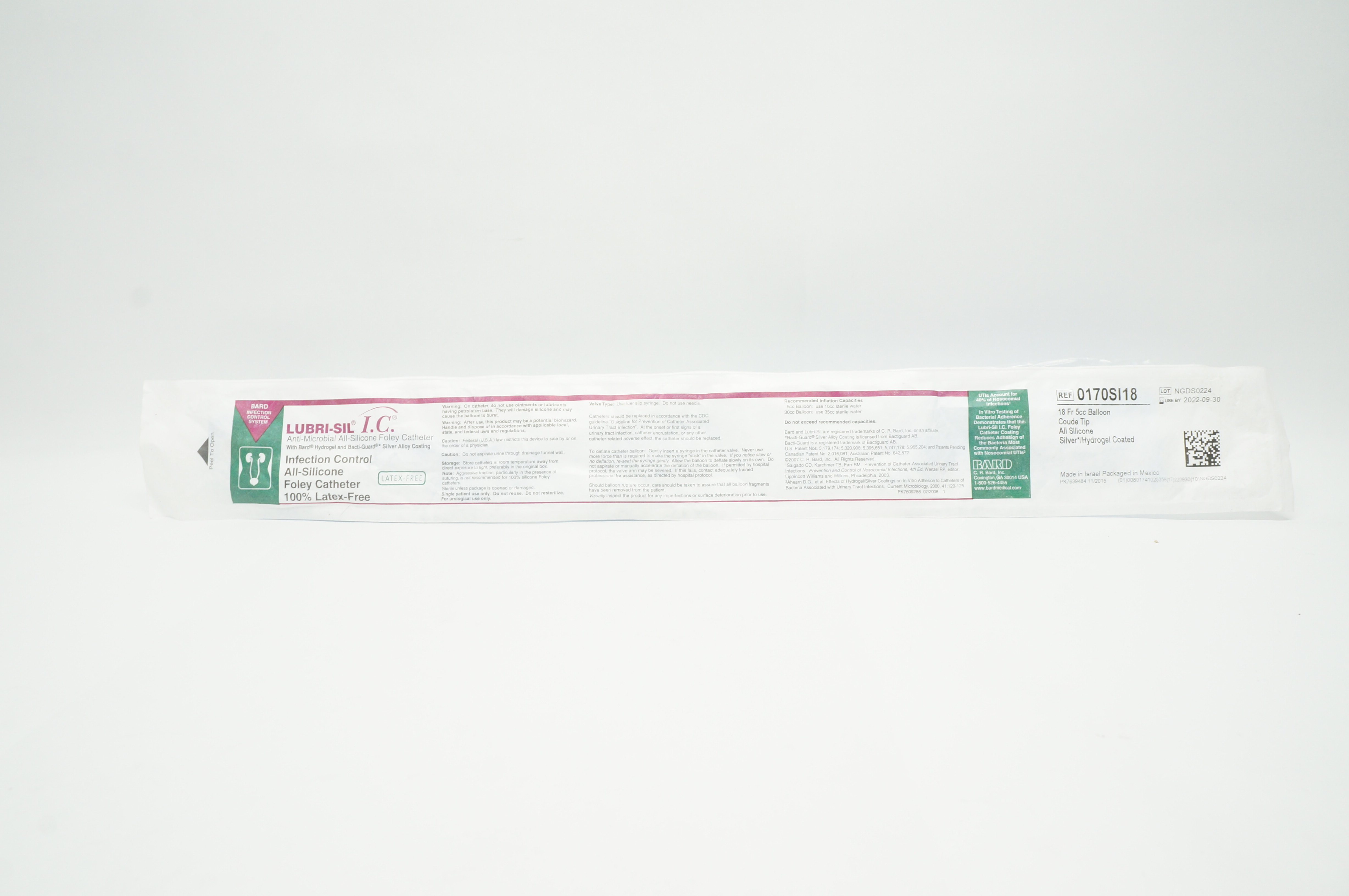 Bard 0170SI18 Infection Control All-silicone Foley Cath. 18Fr 5cc Balloon (x)