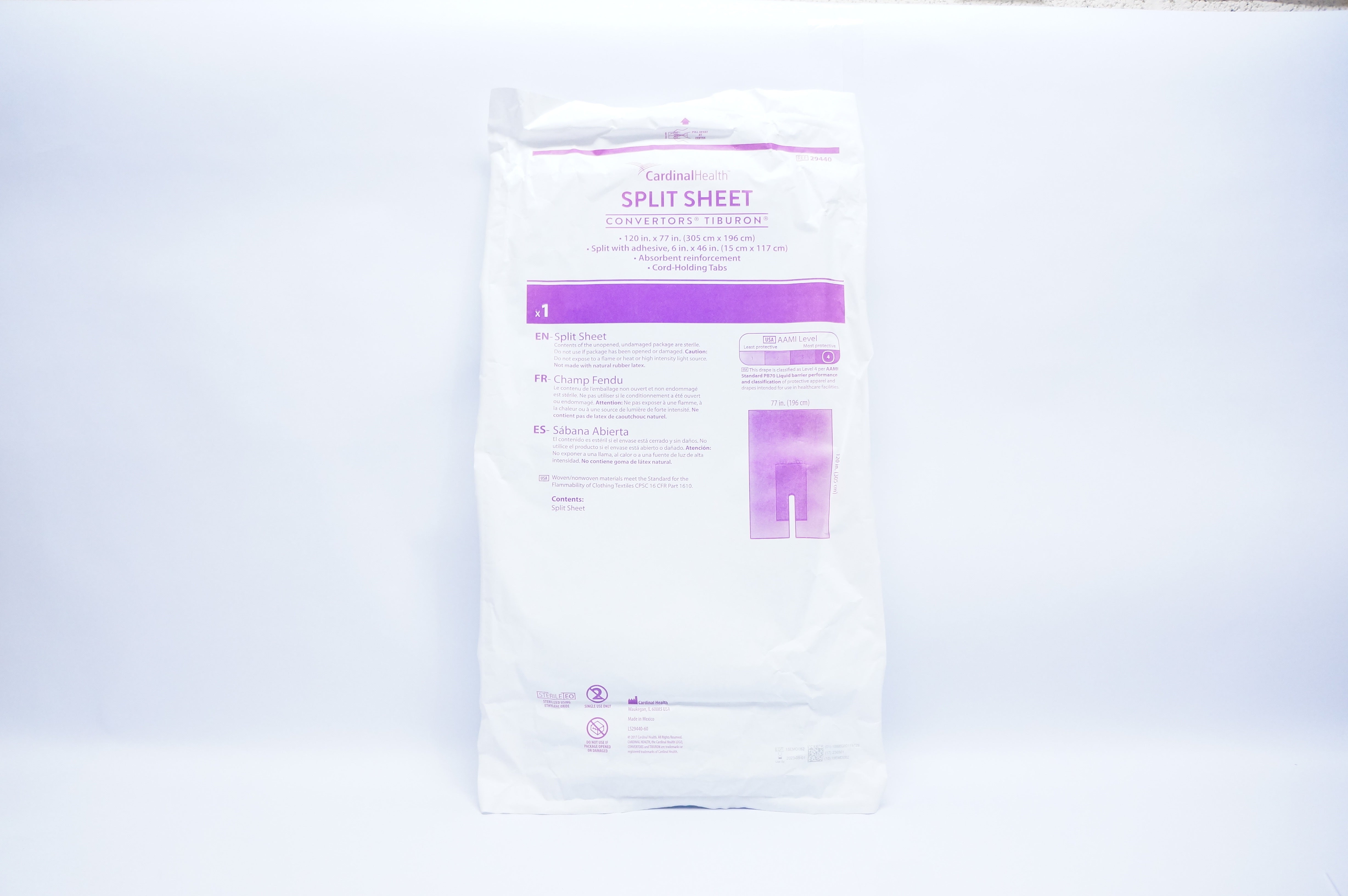 Cardinal Health 29440 Convertors Tiburon Split Sheet 120inch x 77inch Level 4