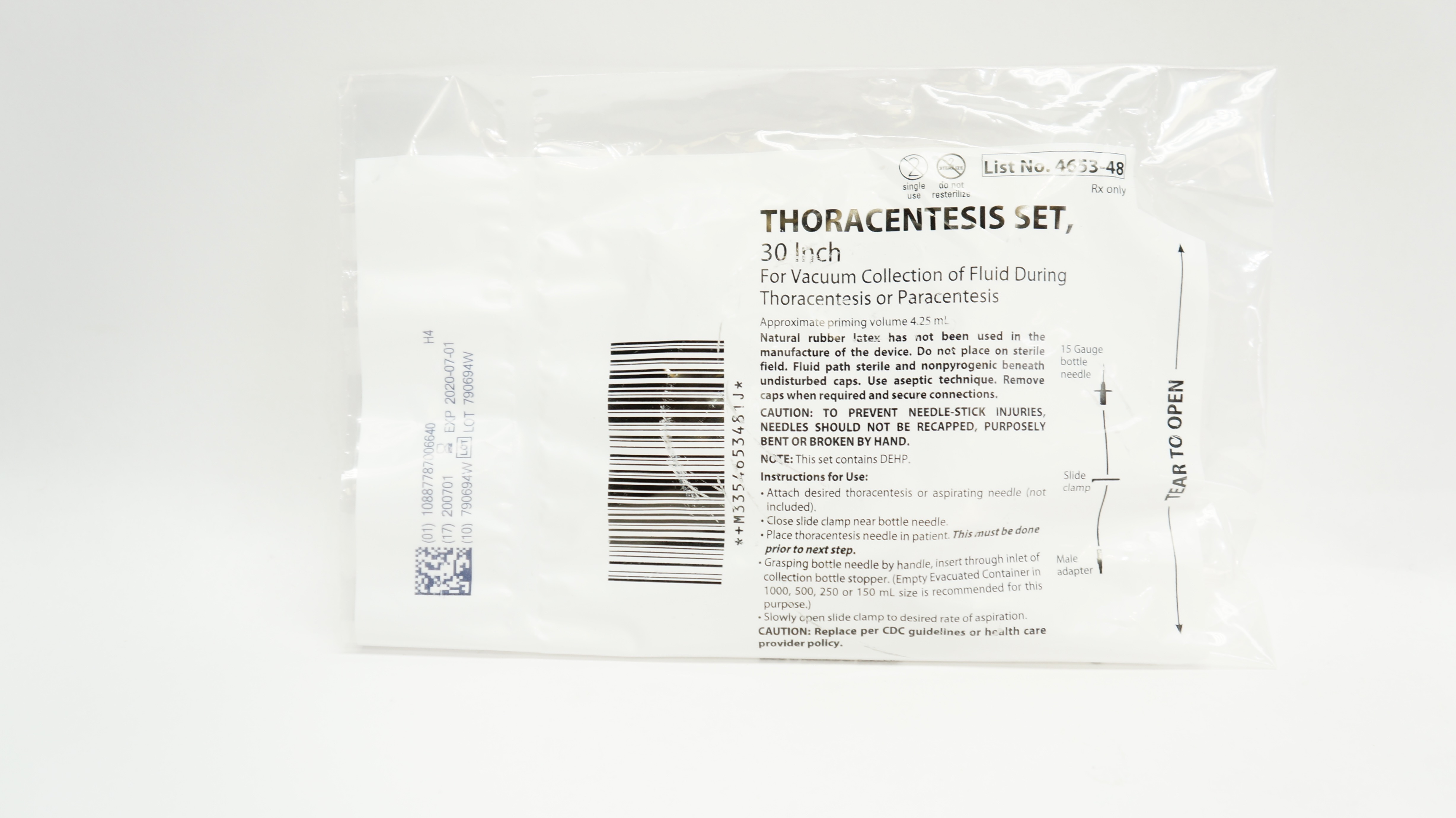 Hospira 4653-48 Thoracentesis Set 30inch Approx. Priming Volume 4.25mL (x)