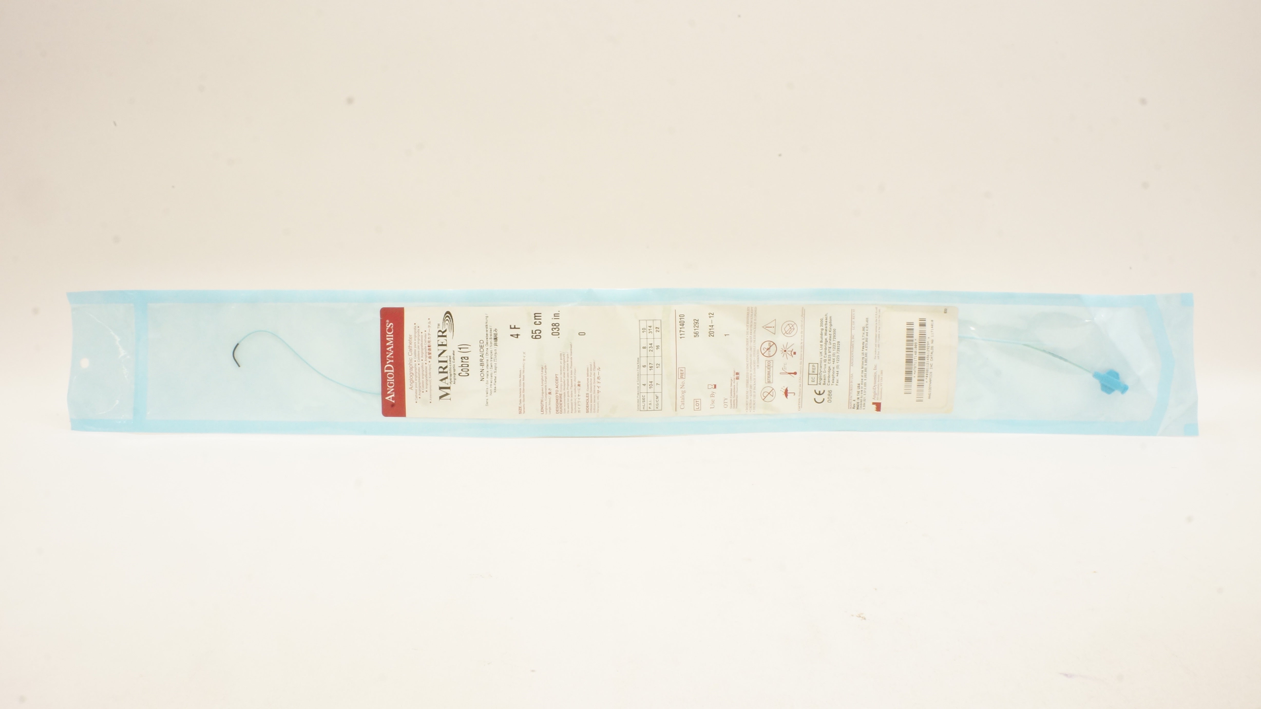 AngioDynamics 11714010 Mariner Cobra Non-Brainded Cath 4F 65cm .038inch(x)