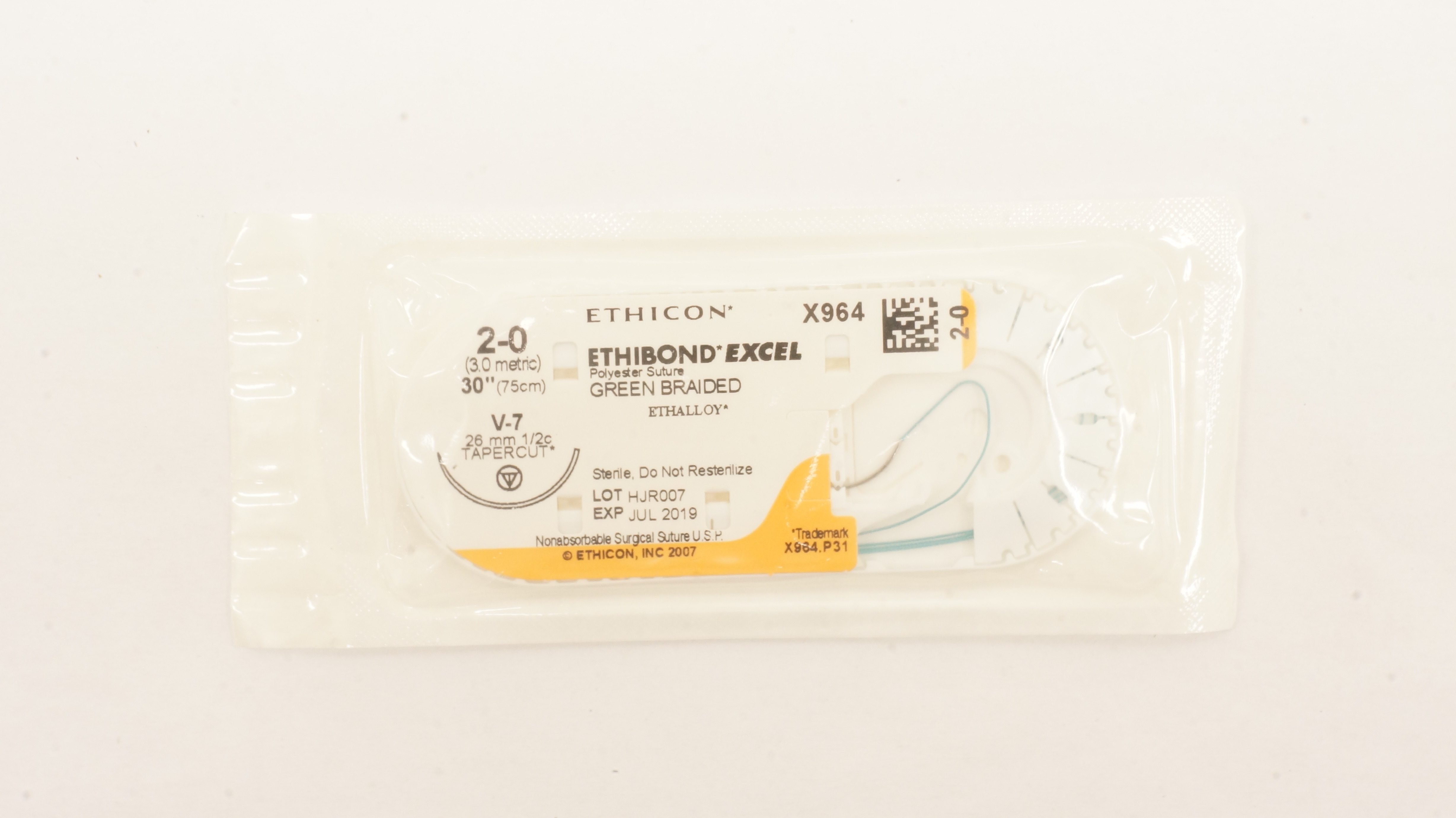 Ethicon X964 2-0 ETHIBOND EXCEL Polyester Stre V-7 25mm 1/2c Taperpcut 30inch(x)
