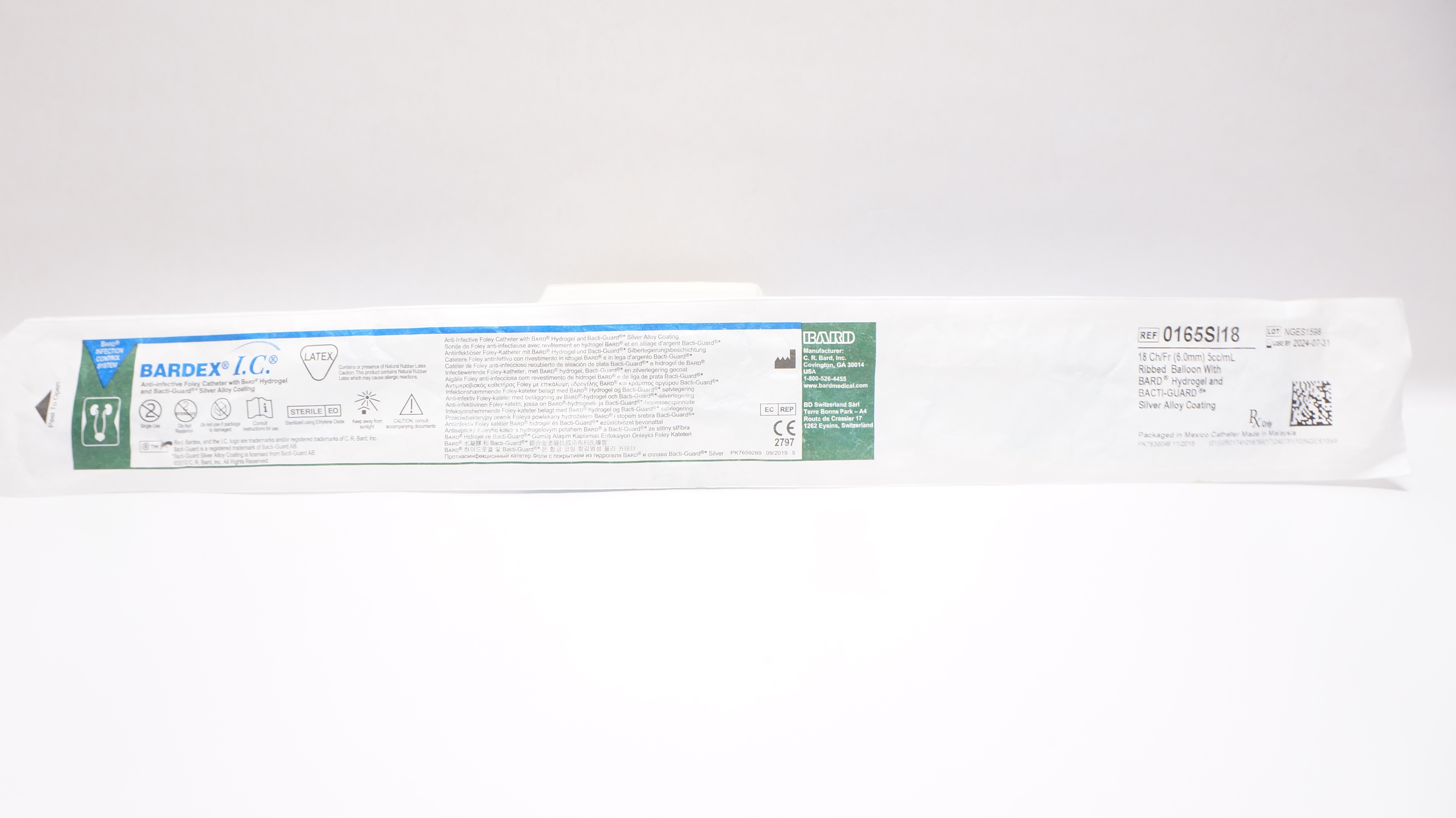 Bard 0165SI18  Bardex I.C. Anti-Infective Foley Cath. 18Ch/Fr 5cc/mL Balloon