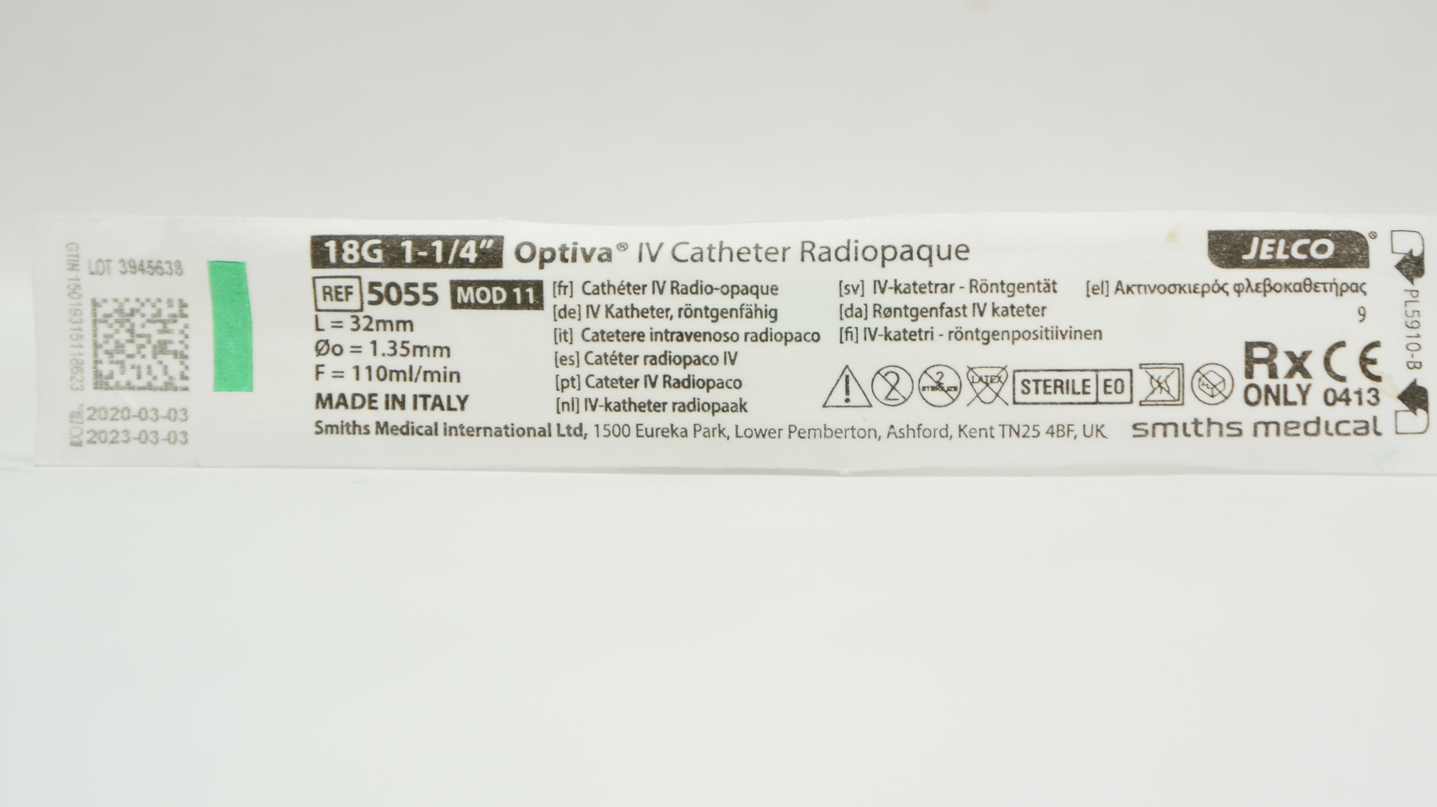 Smiths Medical 5055 Jelco IV Cath. Radiopaque 18G x 1-1/4Inch (x)