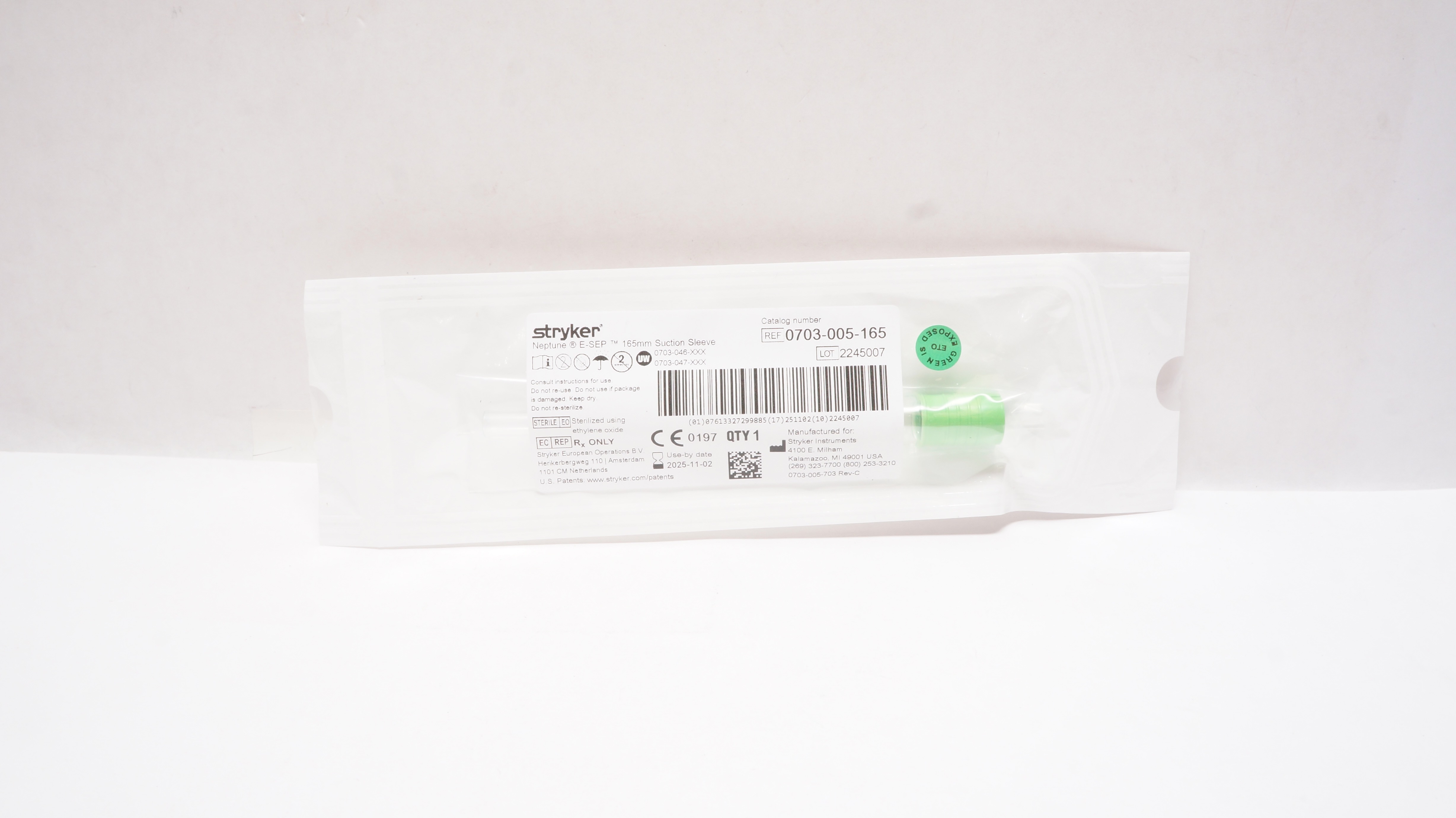 Stryker 0703-005-165 Neptune E-SEP Suction Sleeve 165mm