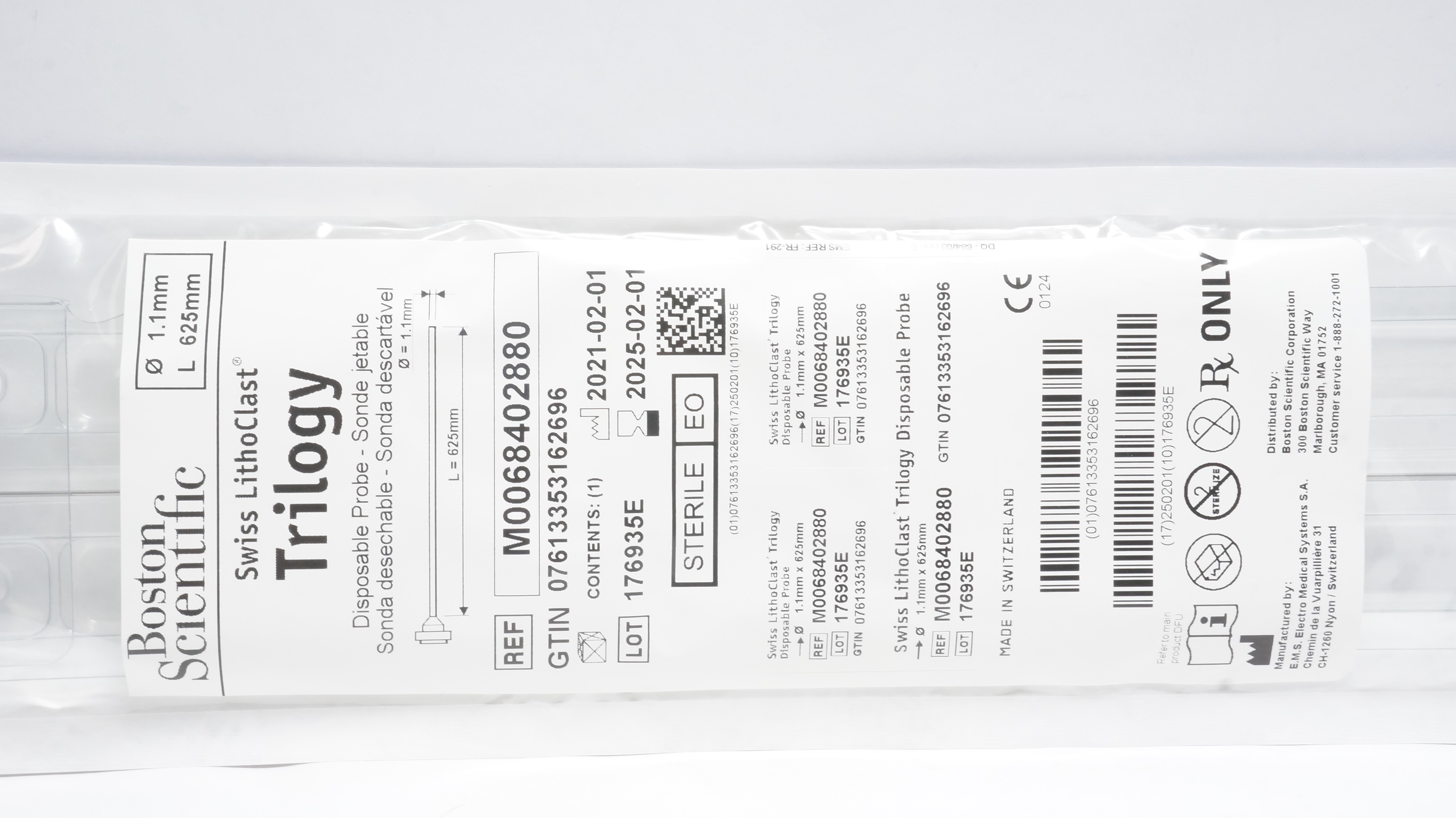 Boston Scientific M0068402880 LithoClast Trilogy Disposable Probe 1.1 x 625mm(x)