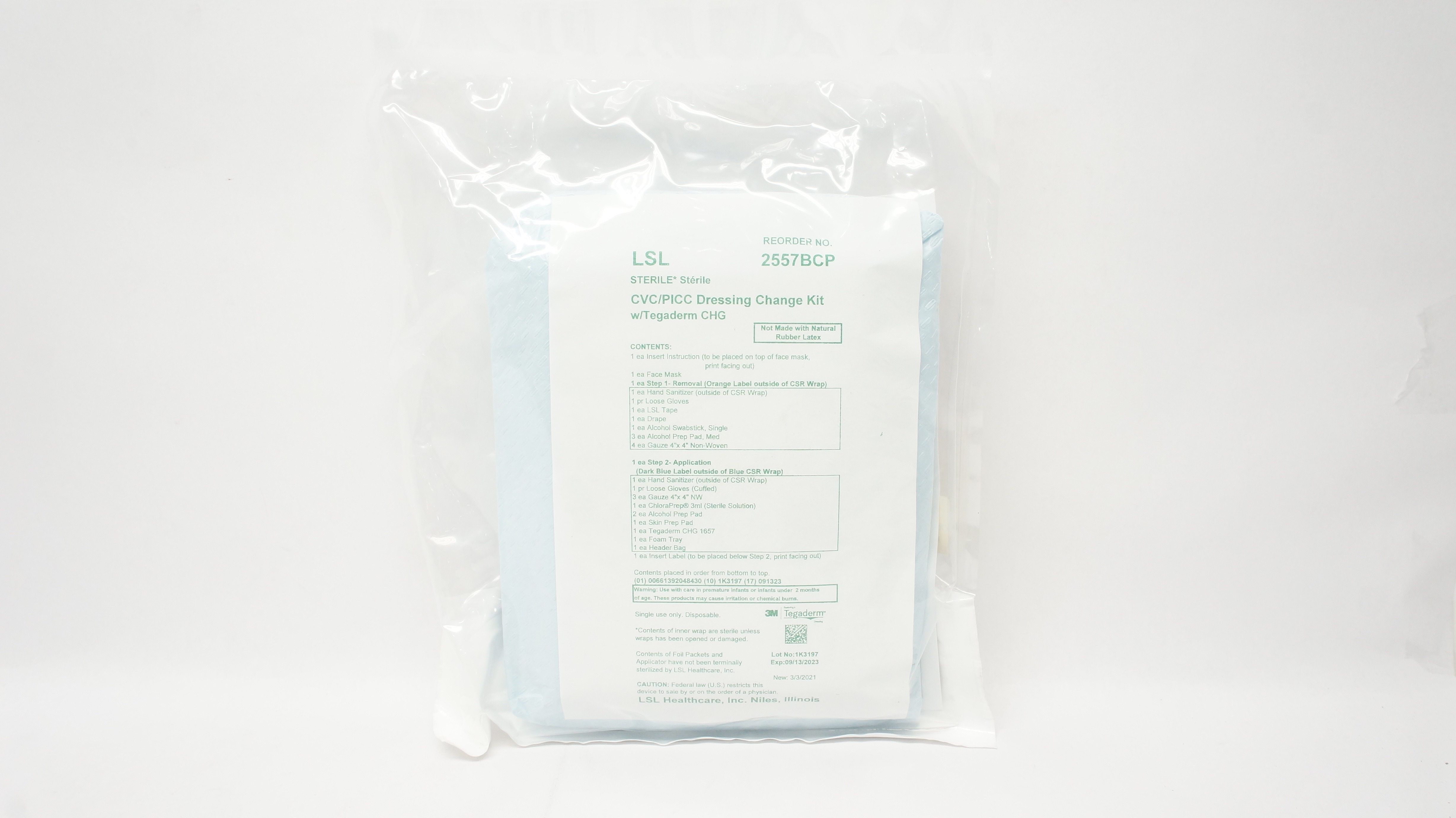 Kit Basic Cvc Dressing Change 3M 2557BCP LSL CVC/PICC Dressing Change Kit w/Tegaderm CHG