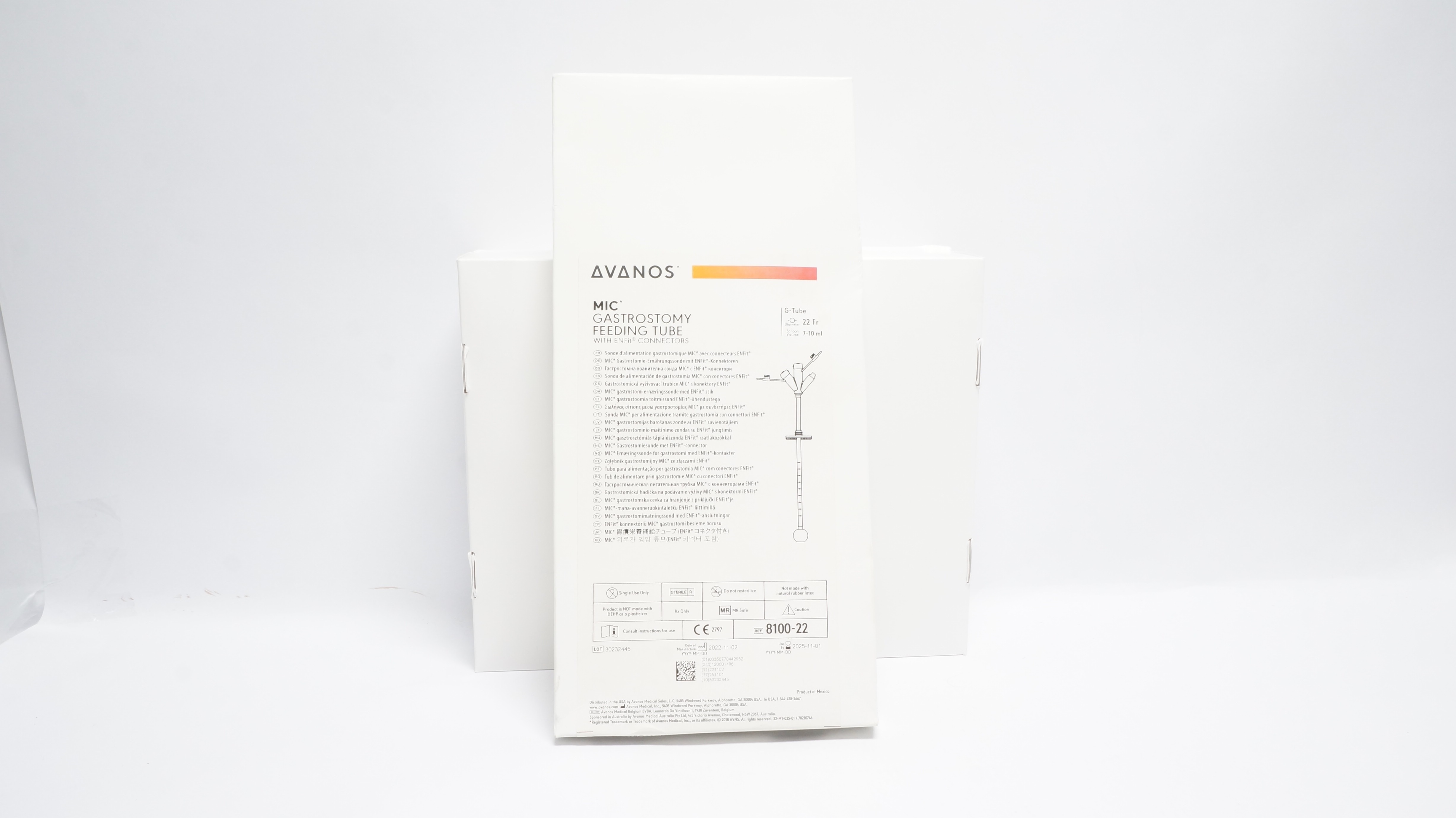 Avanos 8100-22 MIC Gastrostomy Feeding Tube w/ ENFit Connector 22Fr
