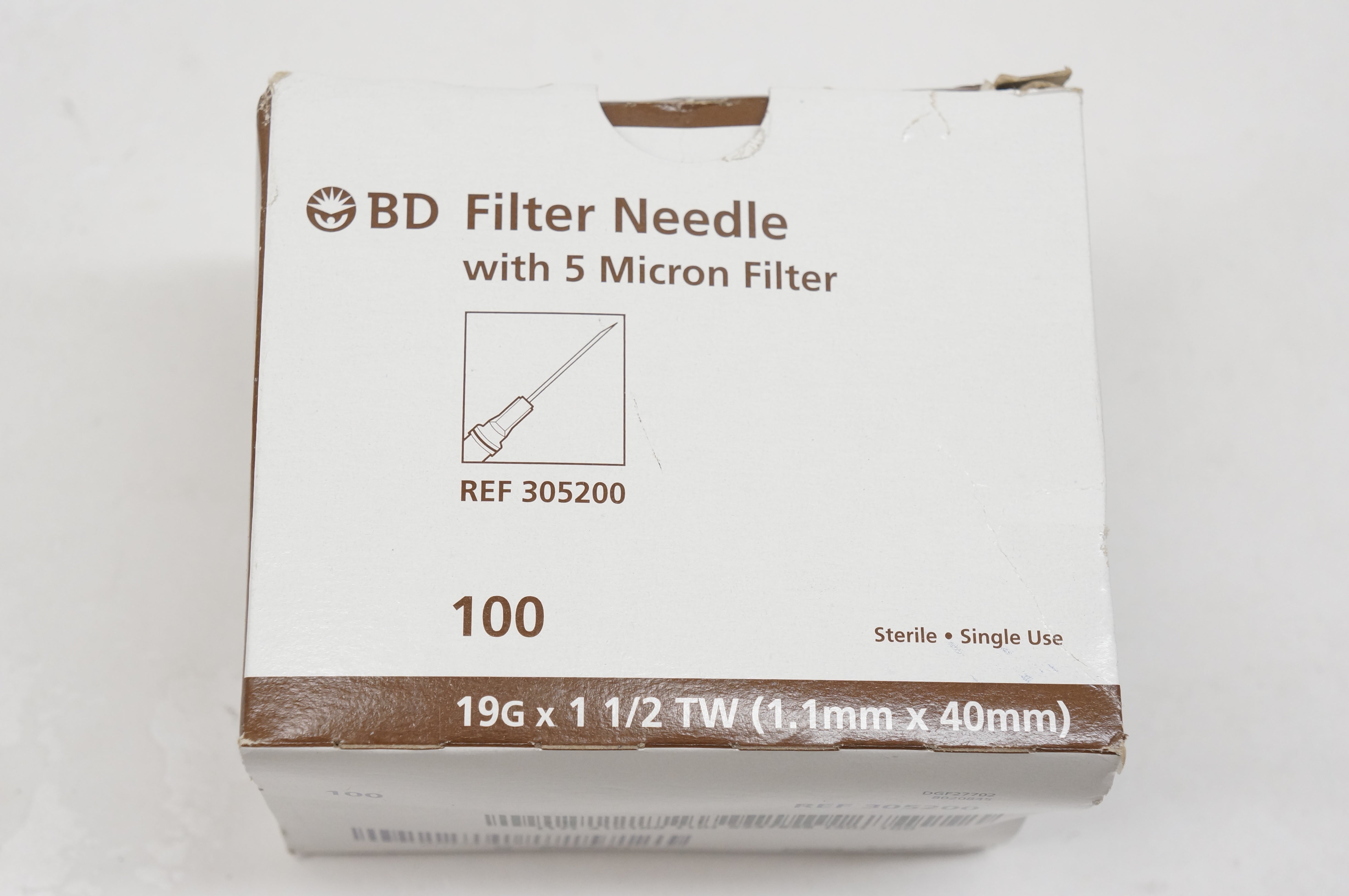 BD 305200 Filter Ndle with 5 Micron Filter 19G x 1-1/8inch - Box of 100