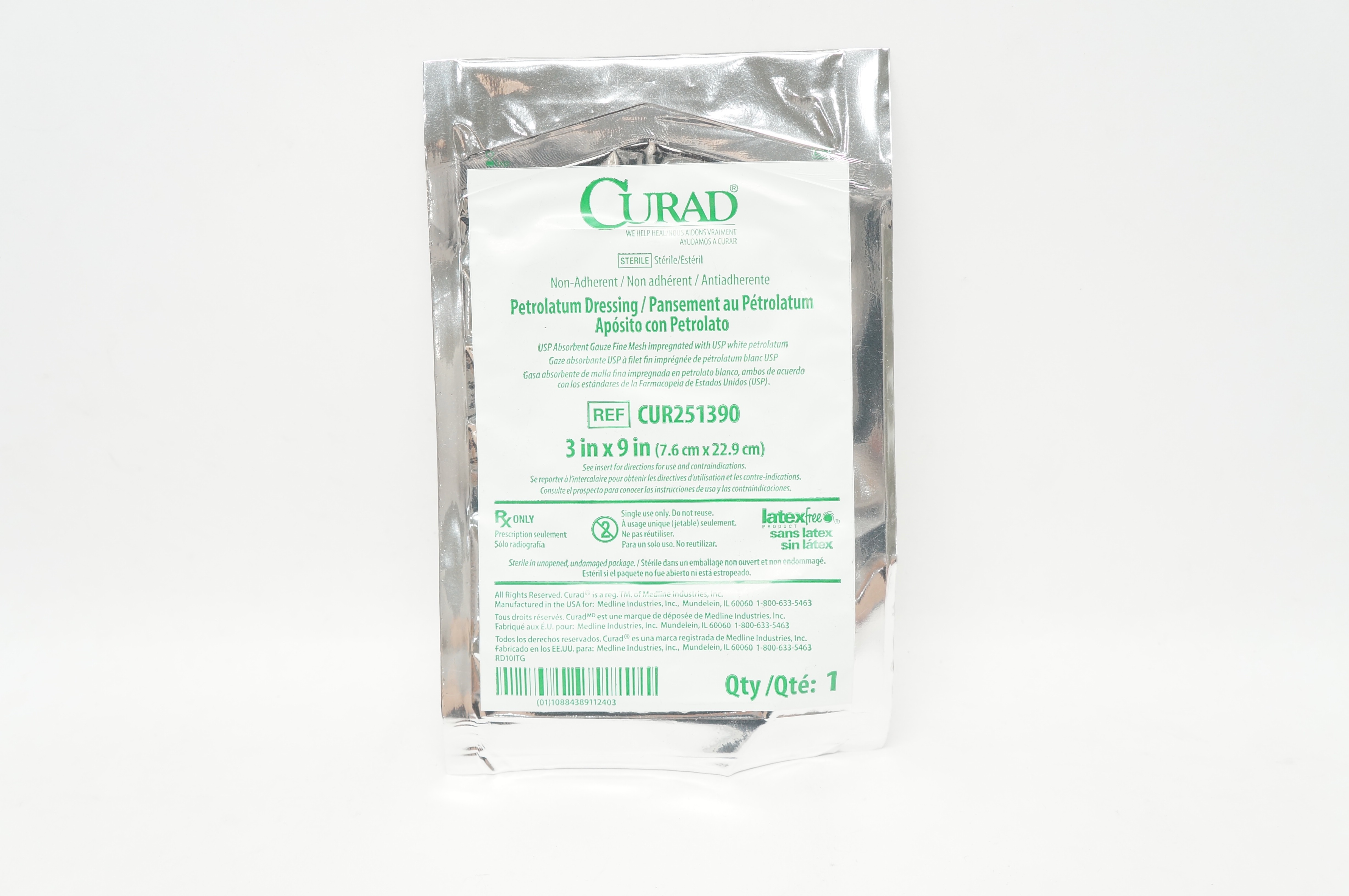 Medline CUR251390 Curad Non-Adherent Petrolatum Dressing 3inch x 9inch (x)