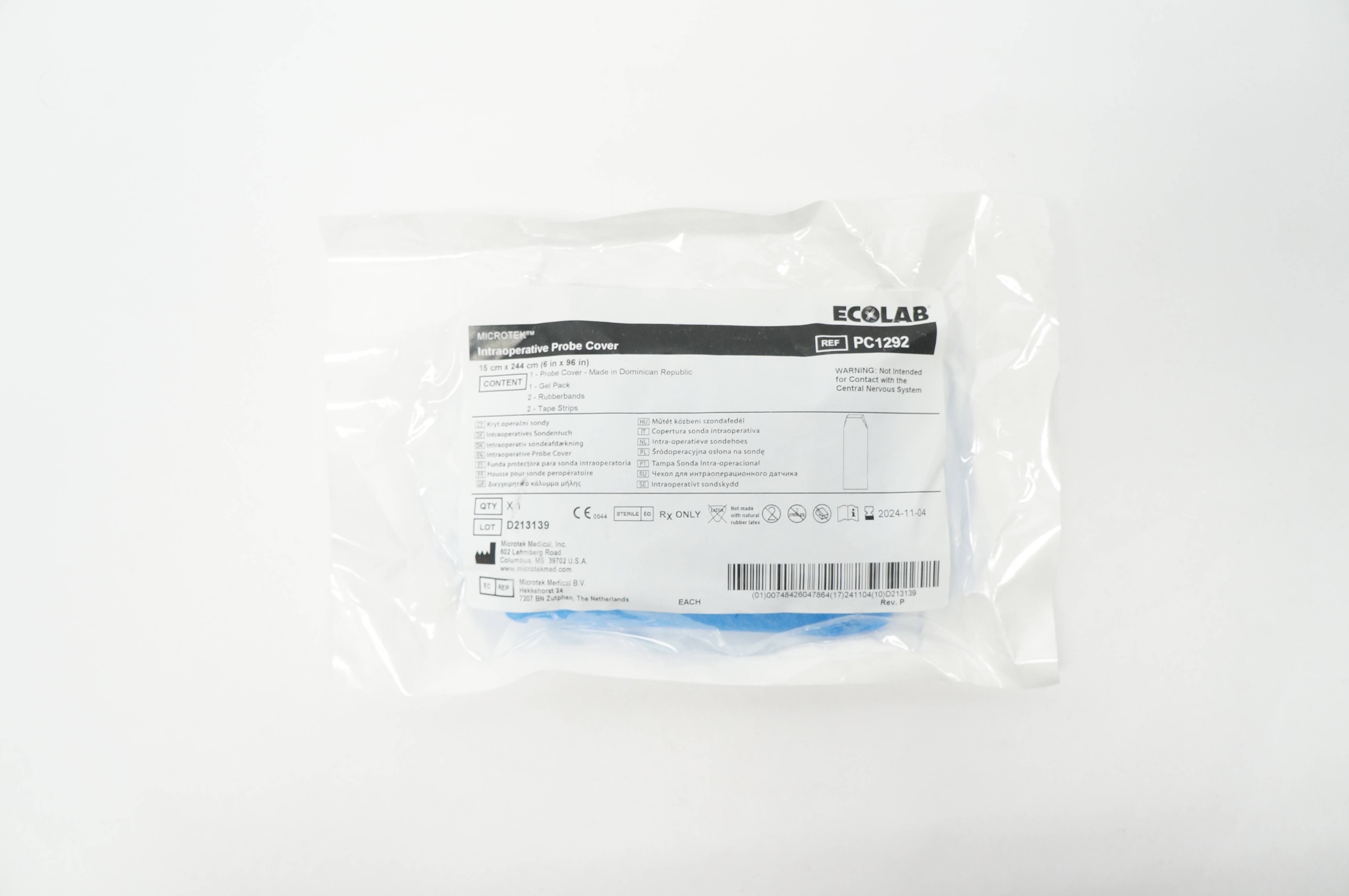 Microtek PC1292 Ecolab Adhesion Intraoperative Probe Cover 6 inch x 96 inch