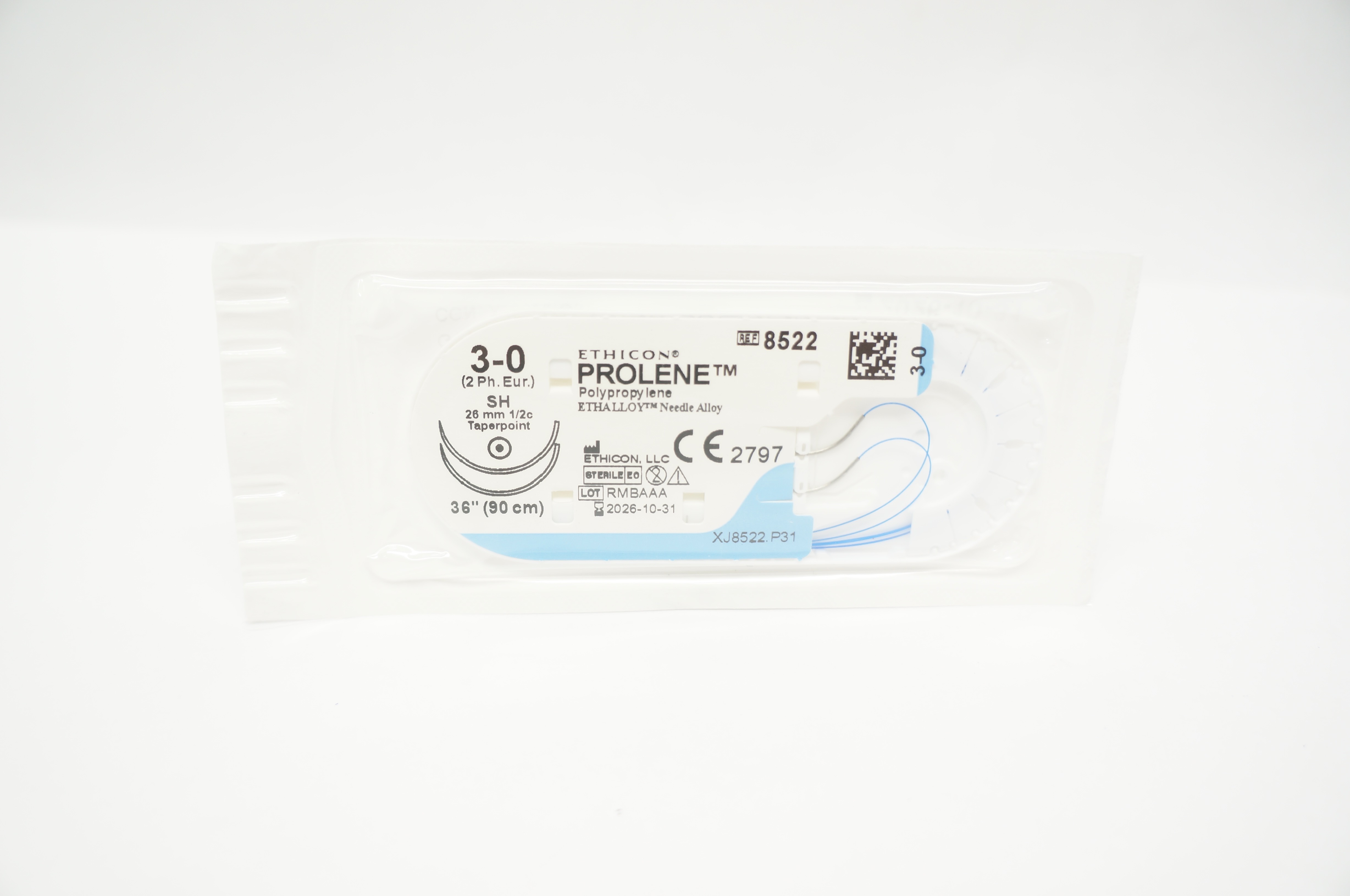 Ethicon 8522 3-0 PROLENE Polypropylene Stre SH 26mm 1/2c Taperpoint, 36inch