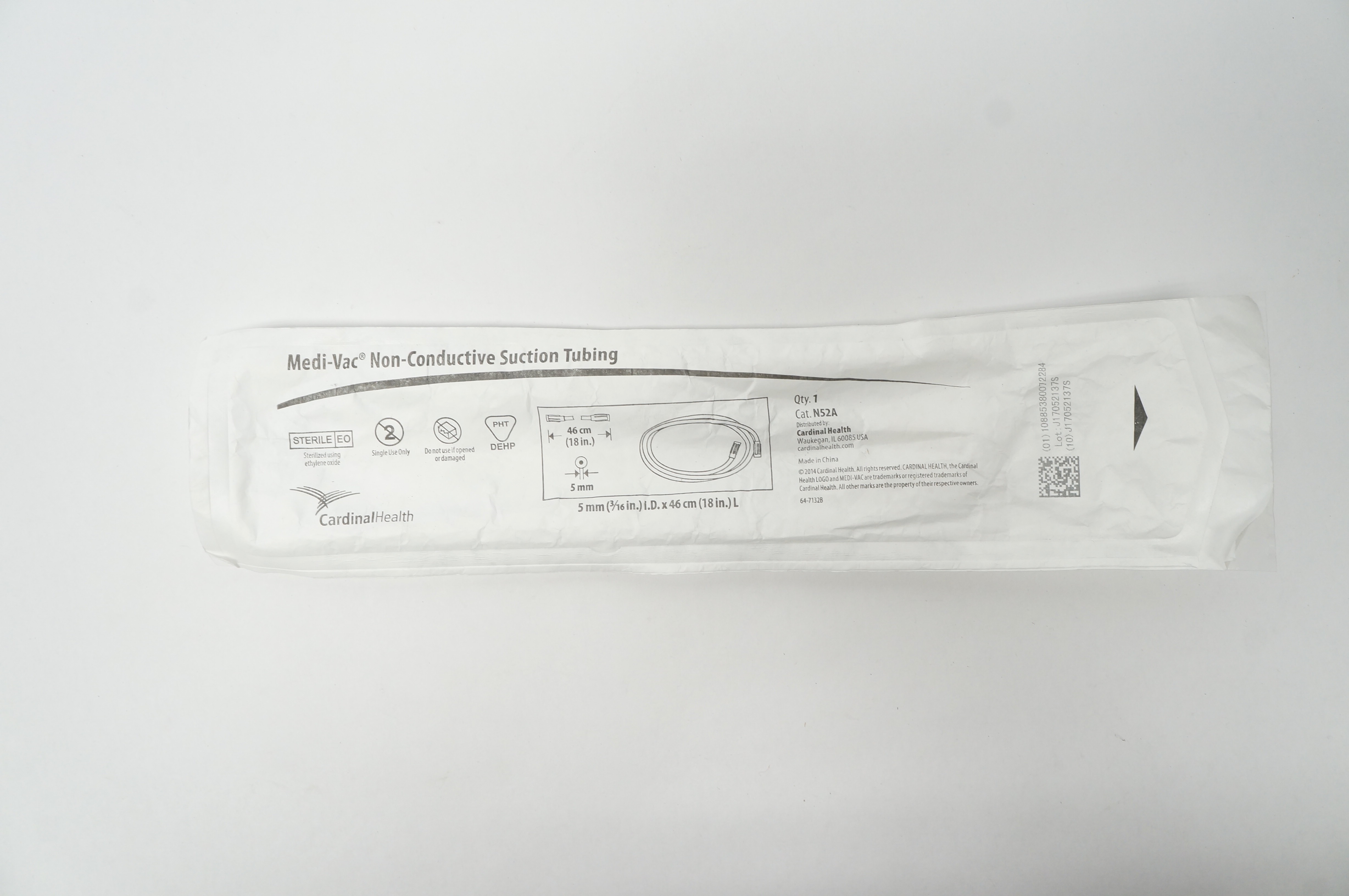 Cardinal Health N52A Medi-Vac Non-Conductive Suction Tubing 5mm x 46cm