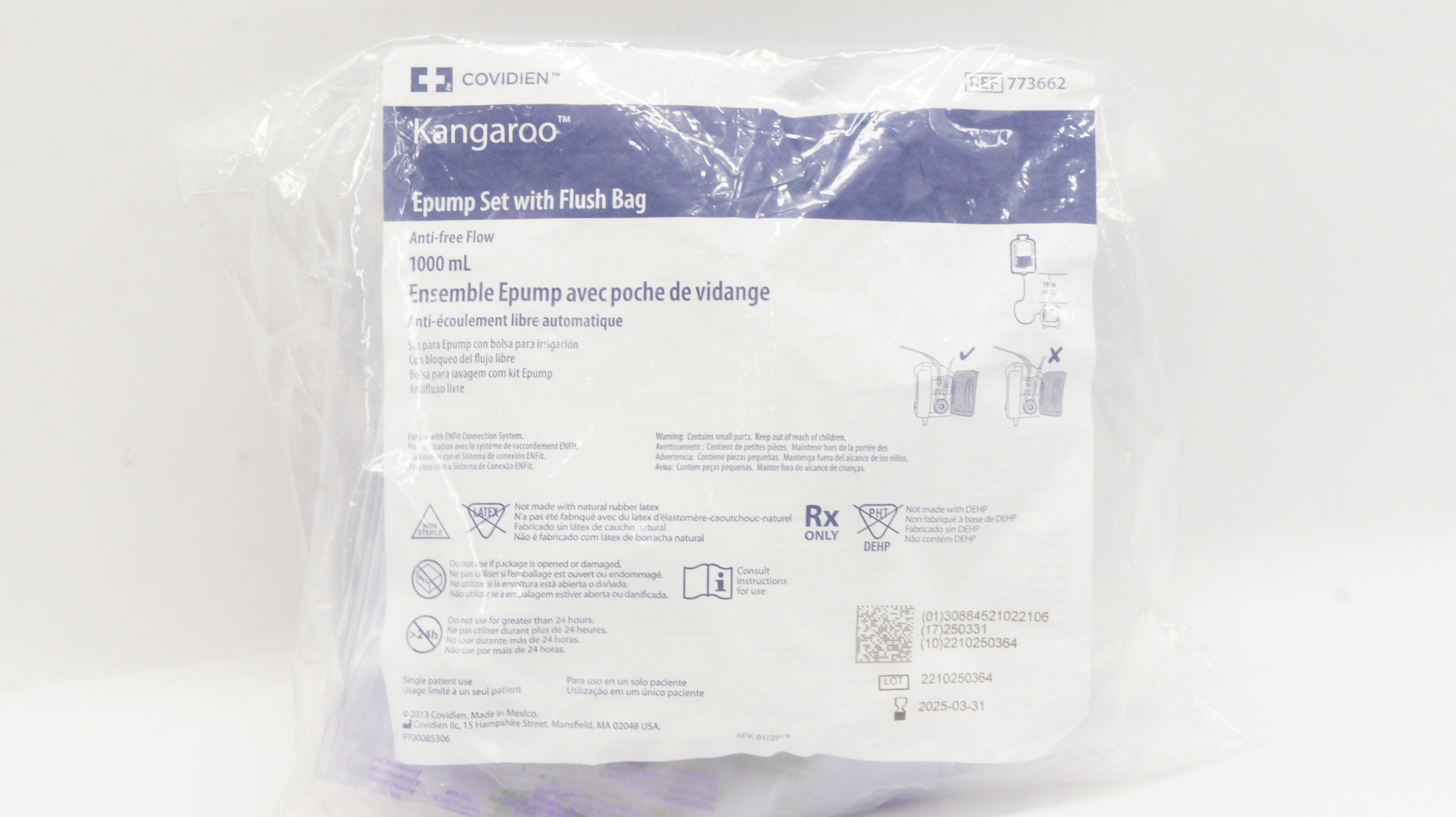 Covidien 773662 Kangaroo Epump Set with Flush Bag Anti-Free Flow 1000mL