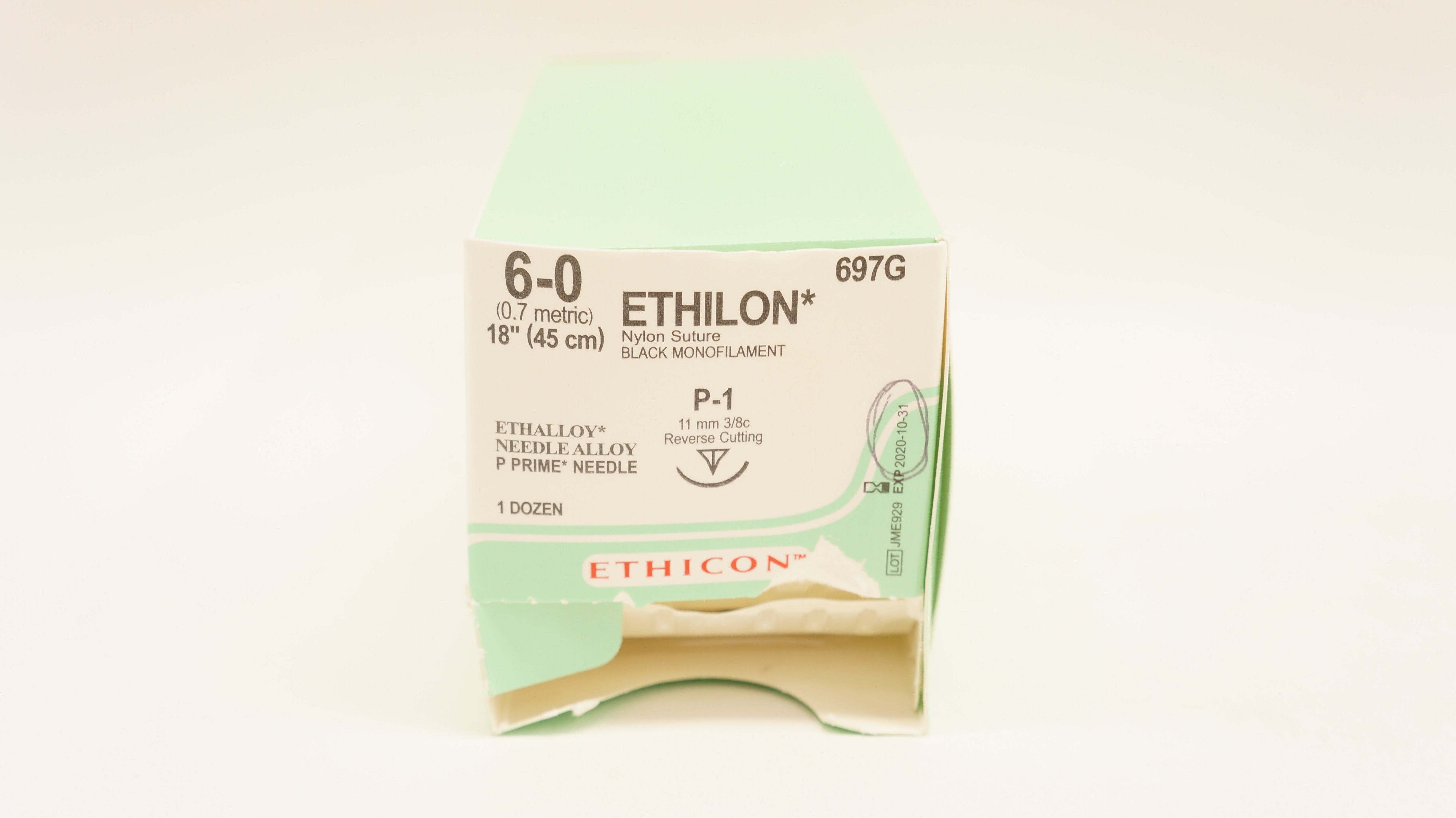 Ethicon 697G 6-0 Ethilon Stre P-1 11mm 3/8c Reverse Cutting 18in.(x ...