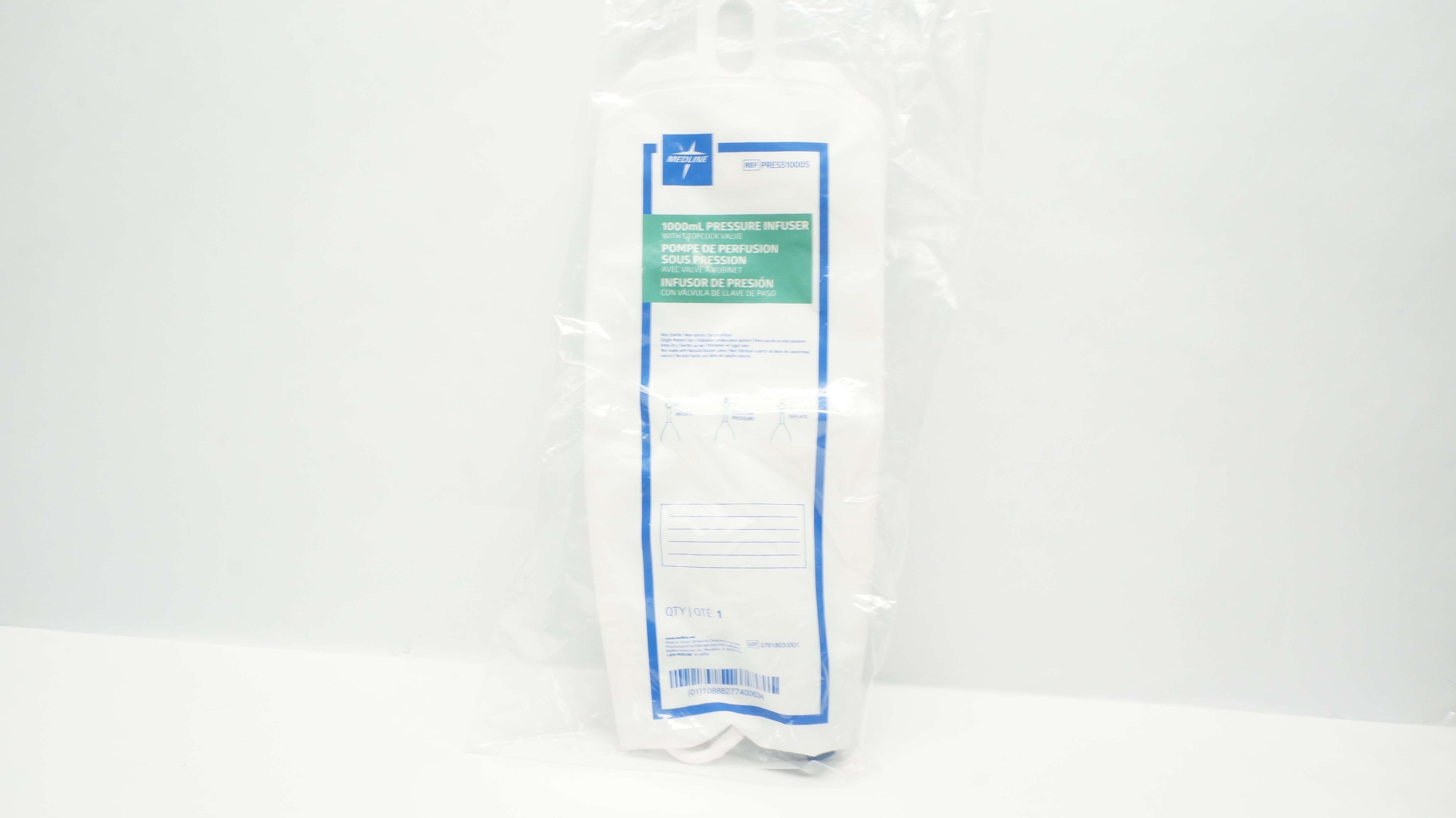 Medline PRESS1000S Pressure Infuser 1000mL With Stopcock Valve